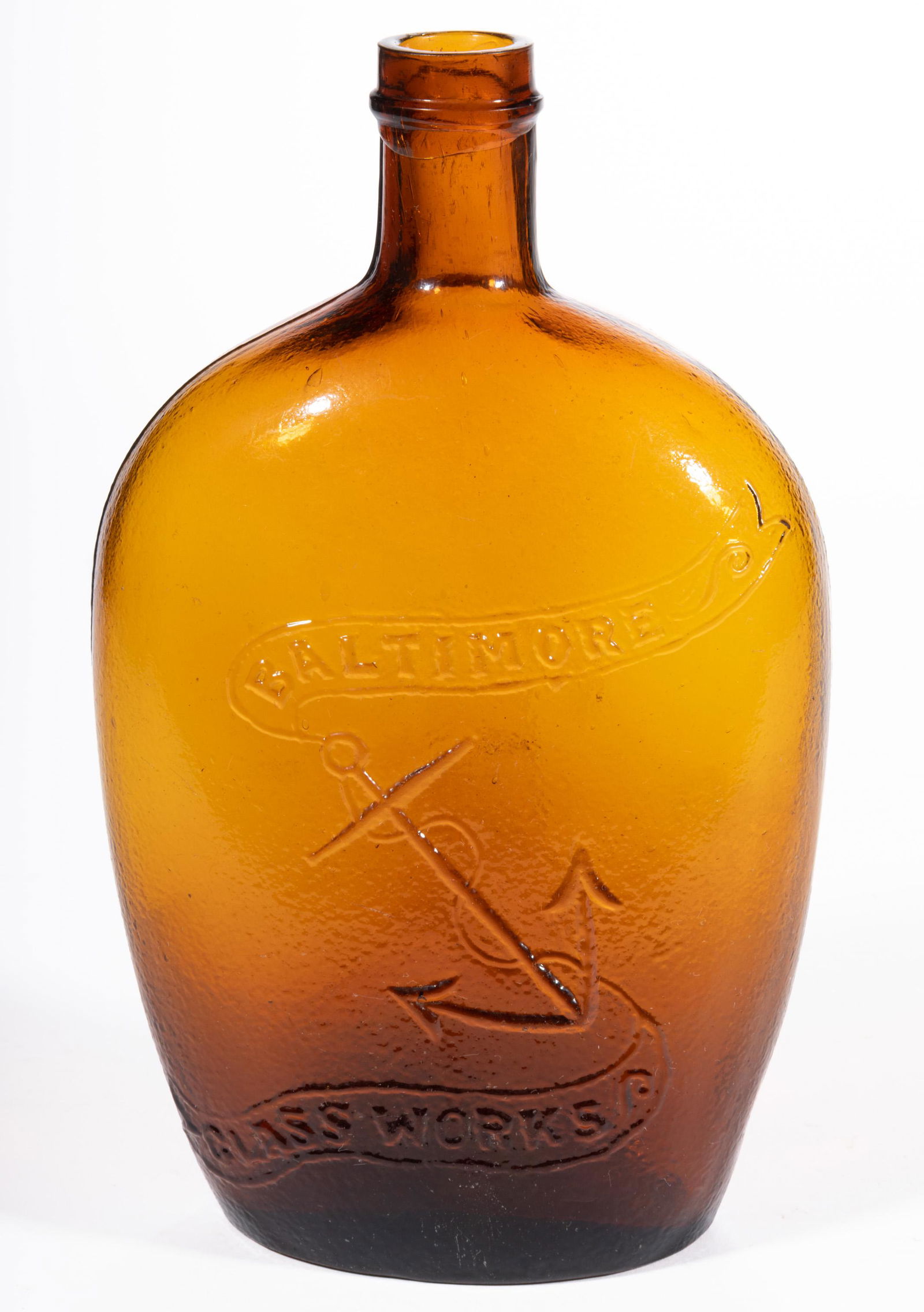 GXIII-48 BALTIMORE GLASS WORKS / SHEAF OF WHEAT HISTORICAL FLASK, (1 of 2)