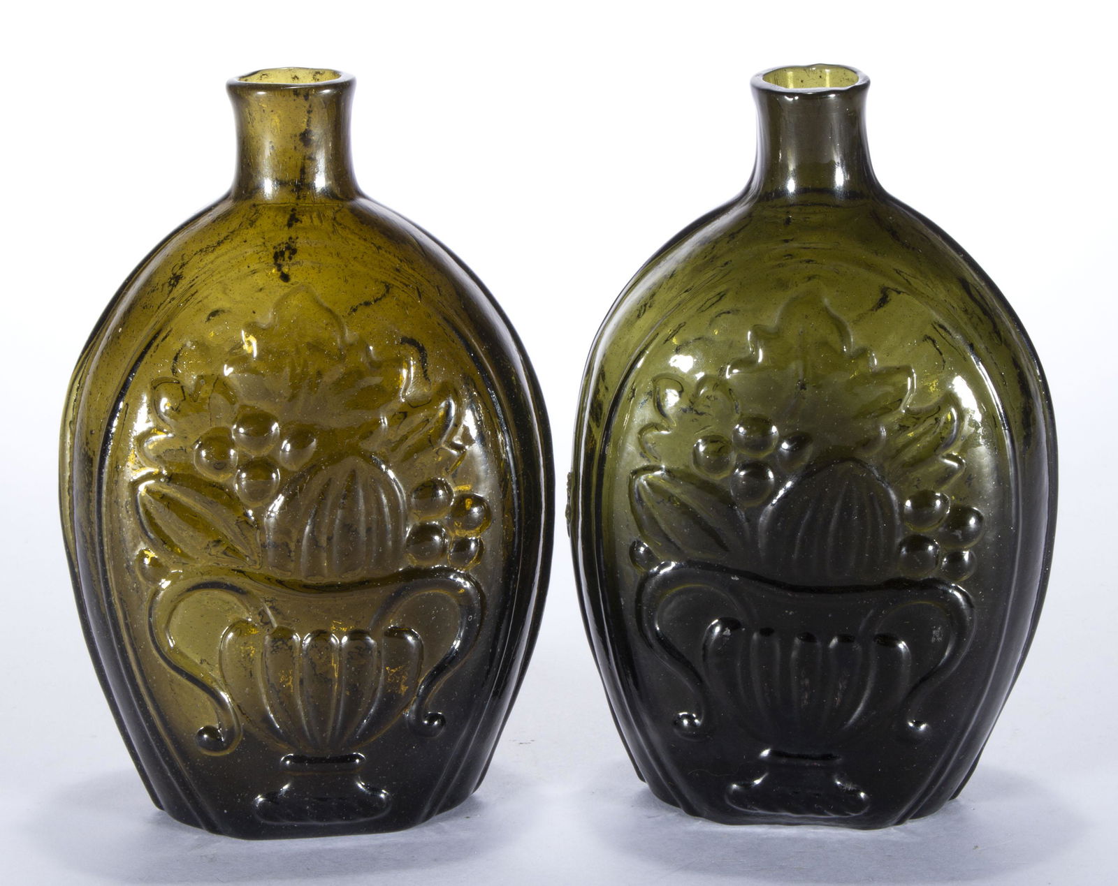 GIII-4 CORNUCOPIA - URN PICTORIAL FLASKS, LOT OF TWO, (1 of 4)