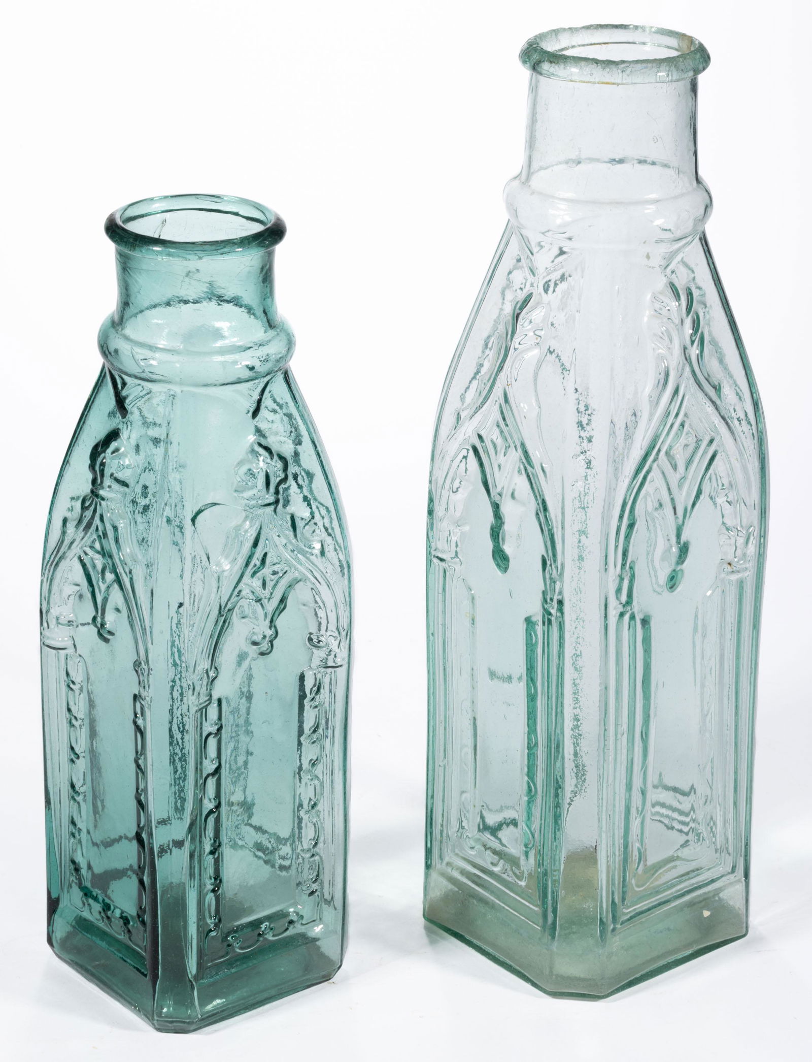 BLOWN-MOLDED CATHEDRAL / GOTHIC PICKLE JARS, LOT OF TWO, (1 of 2)