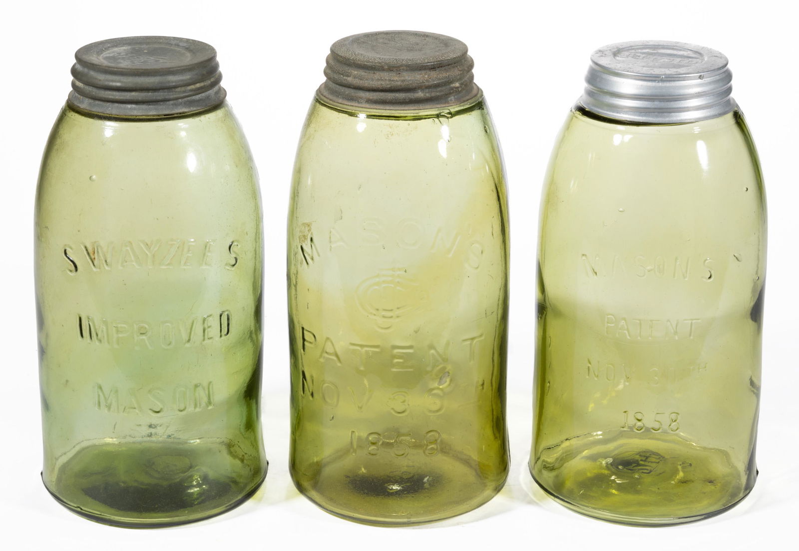 ASSORTED MASON'S HALF-GALLON FRUIT JARS, LOT OF THREE, (1 of 1)