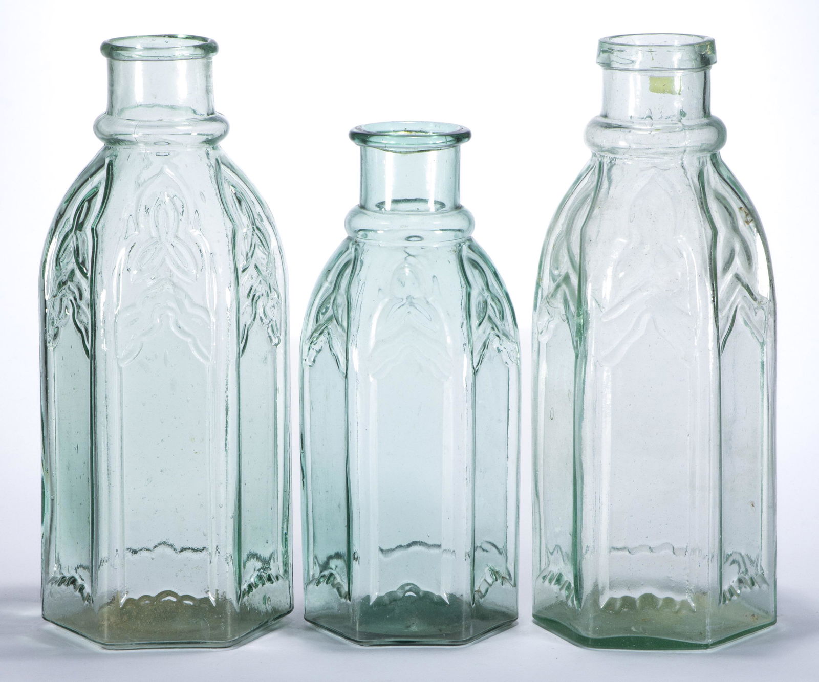 BLOWN-MOLDED GOTHIC / CATHEDRAL PICKLE JARS, LOT OF THREE, (1 of 5)