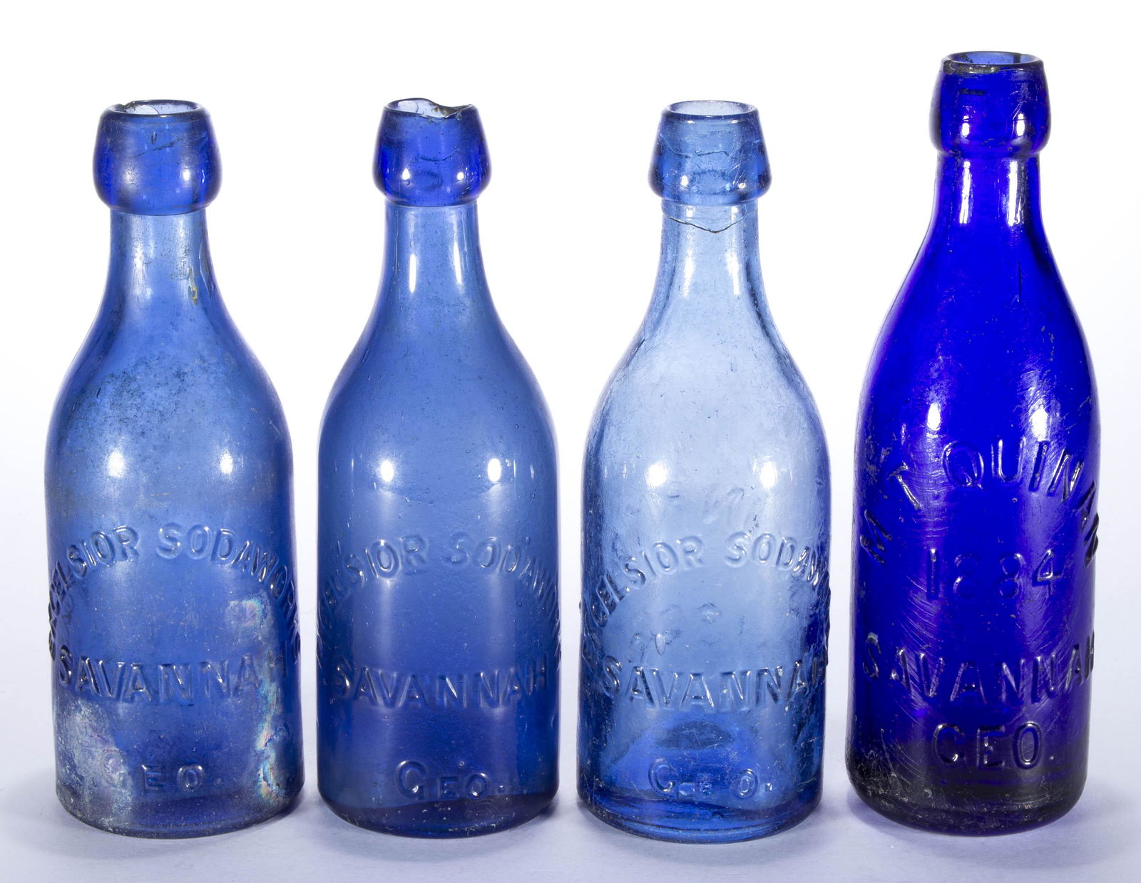 ASSORTED "JOHN RYAN" EMBOSSED SODA BOTTLES, LOT OF THREE, (1 of 4)