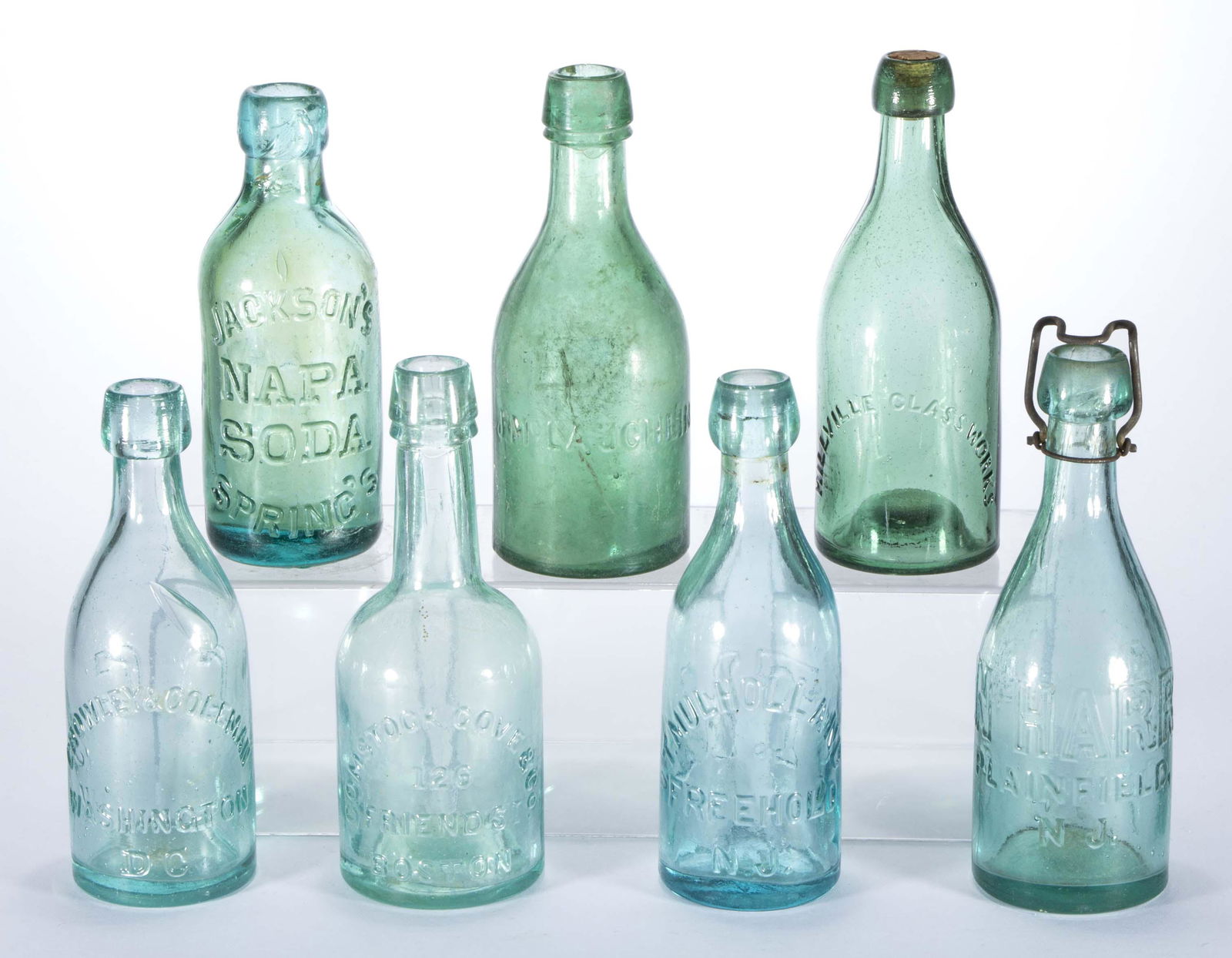 ASSORTED GLASS SODA BOTTLES, LOT OF SEVEN, (1 of 6)