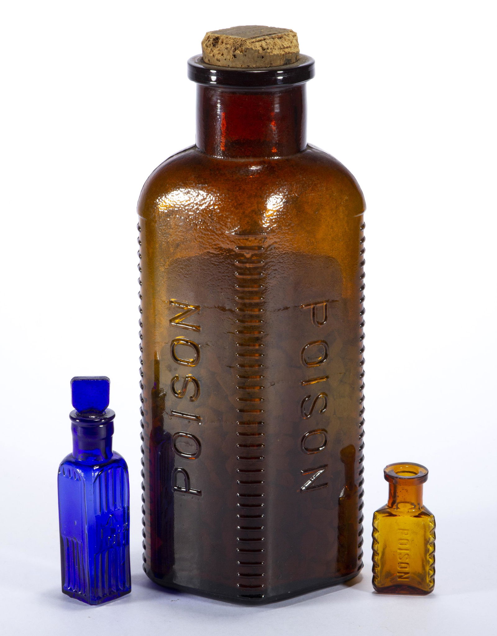 ASSORTED GLASS POISON BOTTLES, LOT OF THREE, (1 of 4)