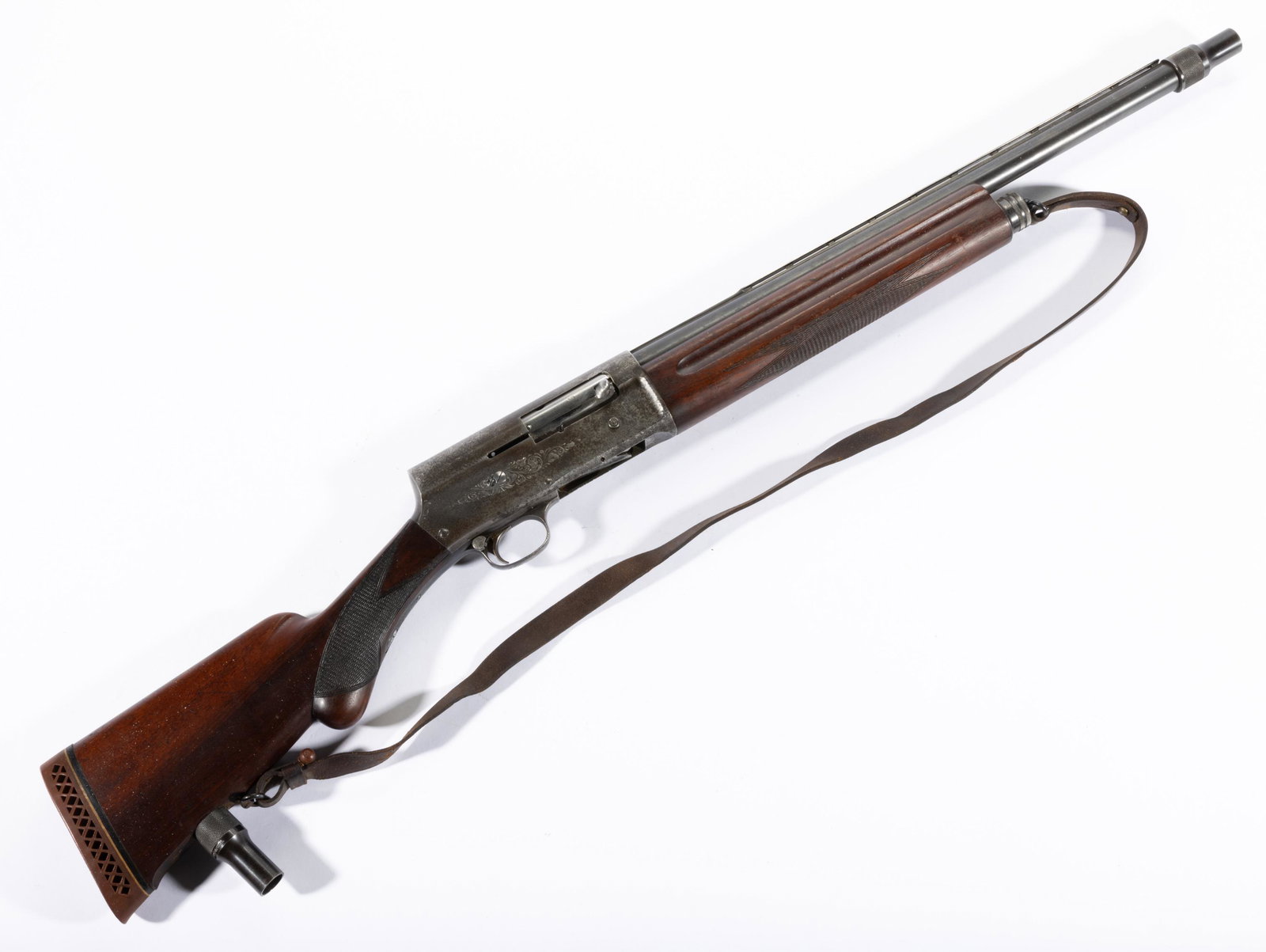 BELGIAN BROWNING MODEL A5 LIGHT TWELVE 12-GAUGE SHOTGUN,: barrel stamped "BROWNING ARMS COMPANY ST LOUIS Mo / SPECIAL STEEL - 12 GA. - SHELLS 2 3/4" along with a number of proof marks, checkered walnut stock, fitted with an external choke. Serial number 7583