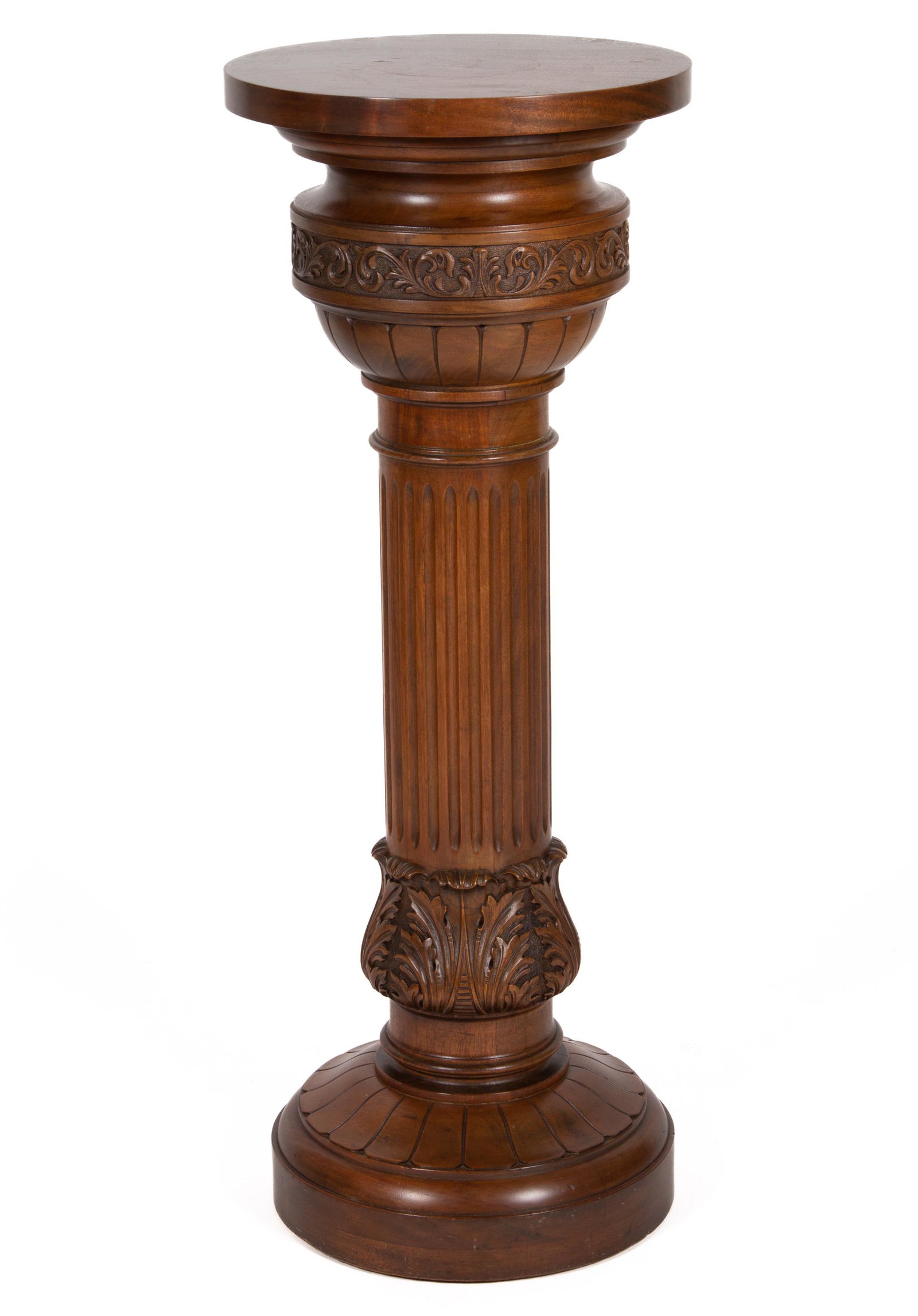 BERKEY & GAY, GRAND RAPIDS, MICHIGAN NEOCLASSICAL REVIVAL MAHOGANY FERN STAND,: circular top supported on a fluted column with acanthus leaf base, resting on a circular foot. Branded with circular company logo and "7091" to underside. Retains original finish. Late 19th/early 20th