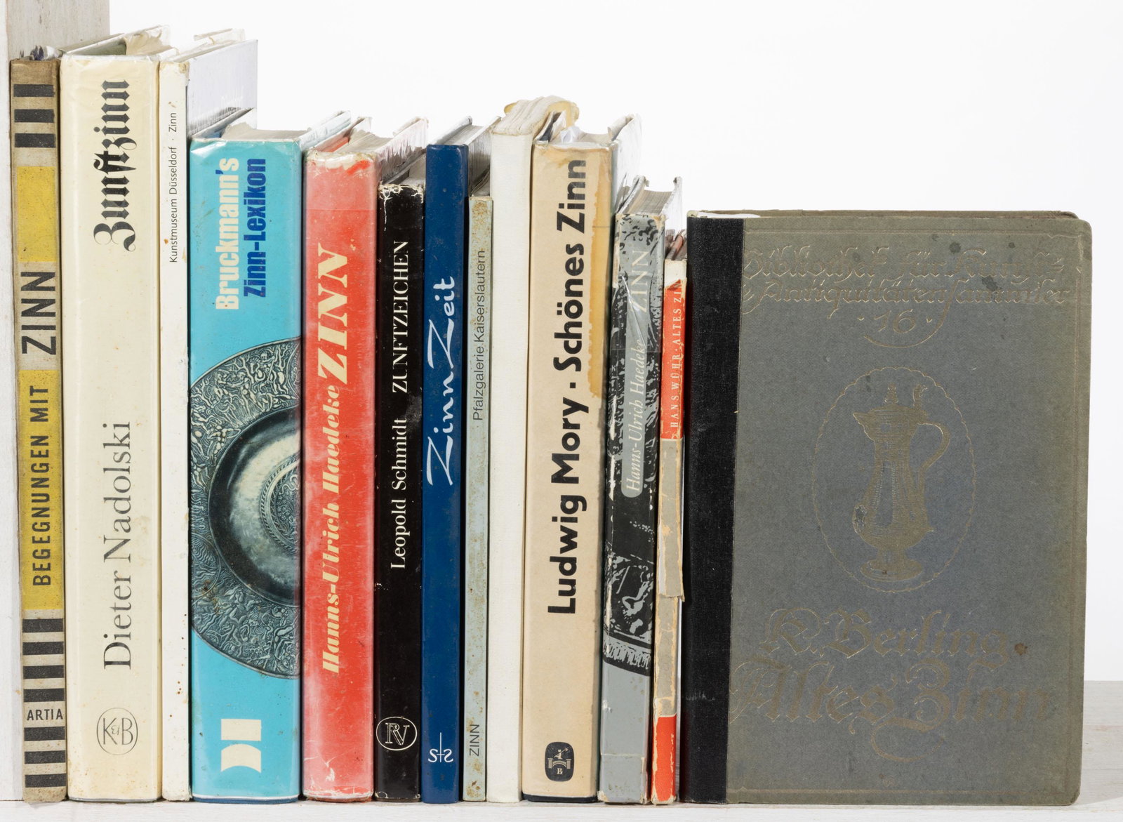 GERMAN PEWTER REFERENCE VOLUMES, LOT OF 12,: including Berling, Altest Zinn, Berlin: Richard Carl Schmidt & Co., 1920; Kunstmuseum Dusseldorf, Kunstmuseum Dusseldorf, Kataloge des Kunstmuseums Dusseldorf - Zinn, Dusseldorf: Wolfgang Schepers, 19