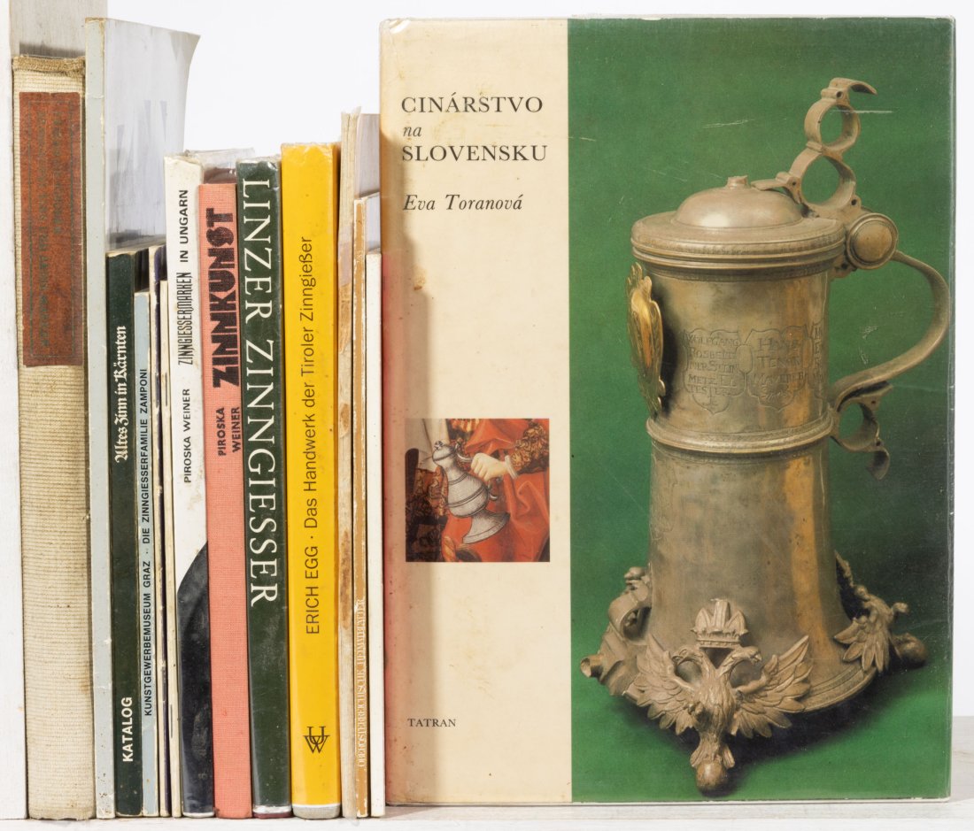 AUSTRO-HUNGARIAN PEWTER REFERENCE VOLUMES, LOT OF 14,: including Tischer, Bohmisches Zinn und seine Marken, Osnabruck: Otto Zeller Verlag, 1973; Von Moltheim-Wien, Das Zinngiessehandwerk der Stadt Salzburgr, Salzburg, 1910; and Altes Zinn in Karnten, Klag