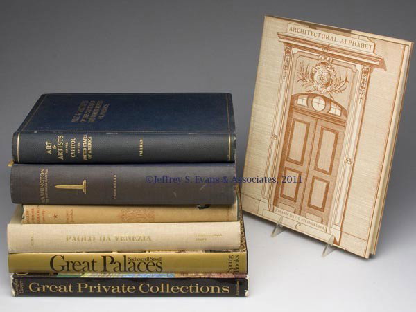 ARCHITECTURE - ART VOLUMES, LOT OF SEVEN: ARCHITECTURE - ART VOLUMES, LOT OF SEVEN, including Steingruer, Johann David. ARCHITECTURAL ALPHABET 1773. New York, NY: George Braziller, Inc., 1975. Thirty-three (33) plates. Brown cloth cover with 