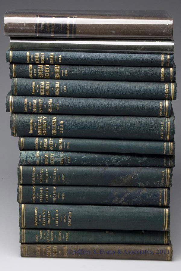 VIRGINIANA - MEDICAL - MILITARY VOLUMES, LOT OF 14: VIRGINIANA - MEDICAL - MILITARY VOLUMES, LOT OF 14, (1). Scott, John. THE LOST PRINCIPLE; OR THE SECTIONAL EQUILIBRIUM. Richmond, VA, 1860. Original blind stamped cover. (2). Medical Society of Virgin