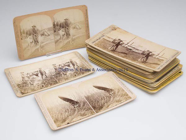 WESTERN VIEW STEREOVIEWS, LOT OF 38: WESTERN VIEW STEREOVIEWS, LOT OF 38, Yellowstone Park, "Sporting Views, Game Pictures", St. Paul, MN, by T. W. Ingersoll, St. Paul, MN, yellow, green and tan mounts. Fourth quarter 19th century. 4" x