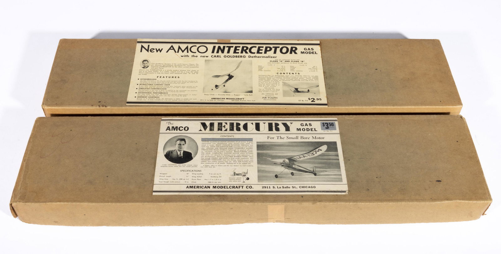 VINTAGE AMERICAN MODELCRAFT CO. (AMCO) AIRPLANE MODEL KITS, LOT OF TWO, (1 of 2)
