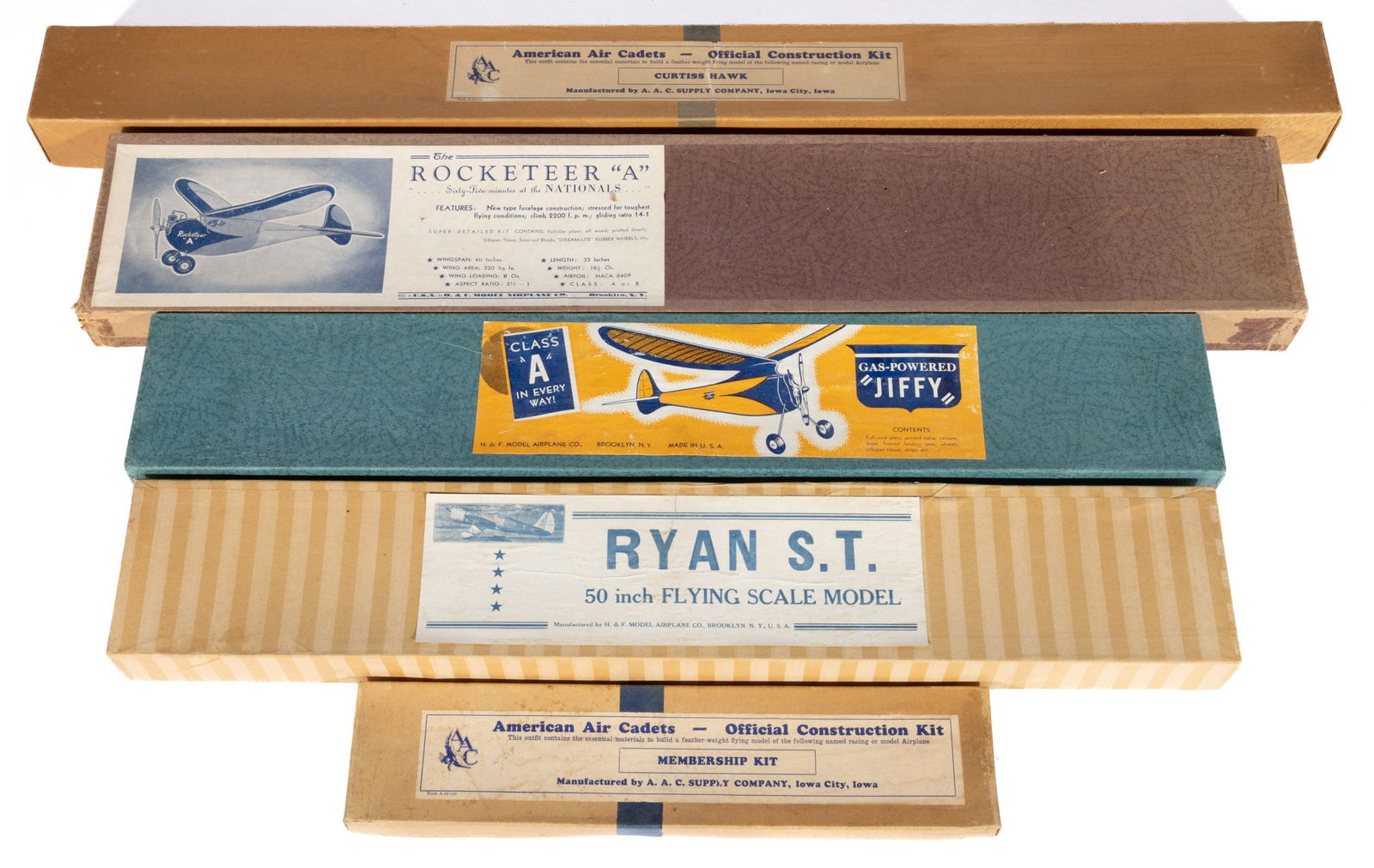 VINTAGE AIRPLANE MODEL KITS, LOT OF FIVE, (1 of 2)