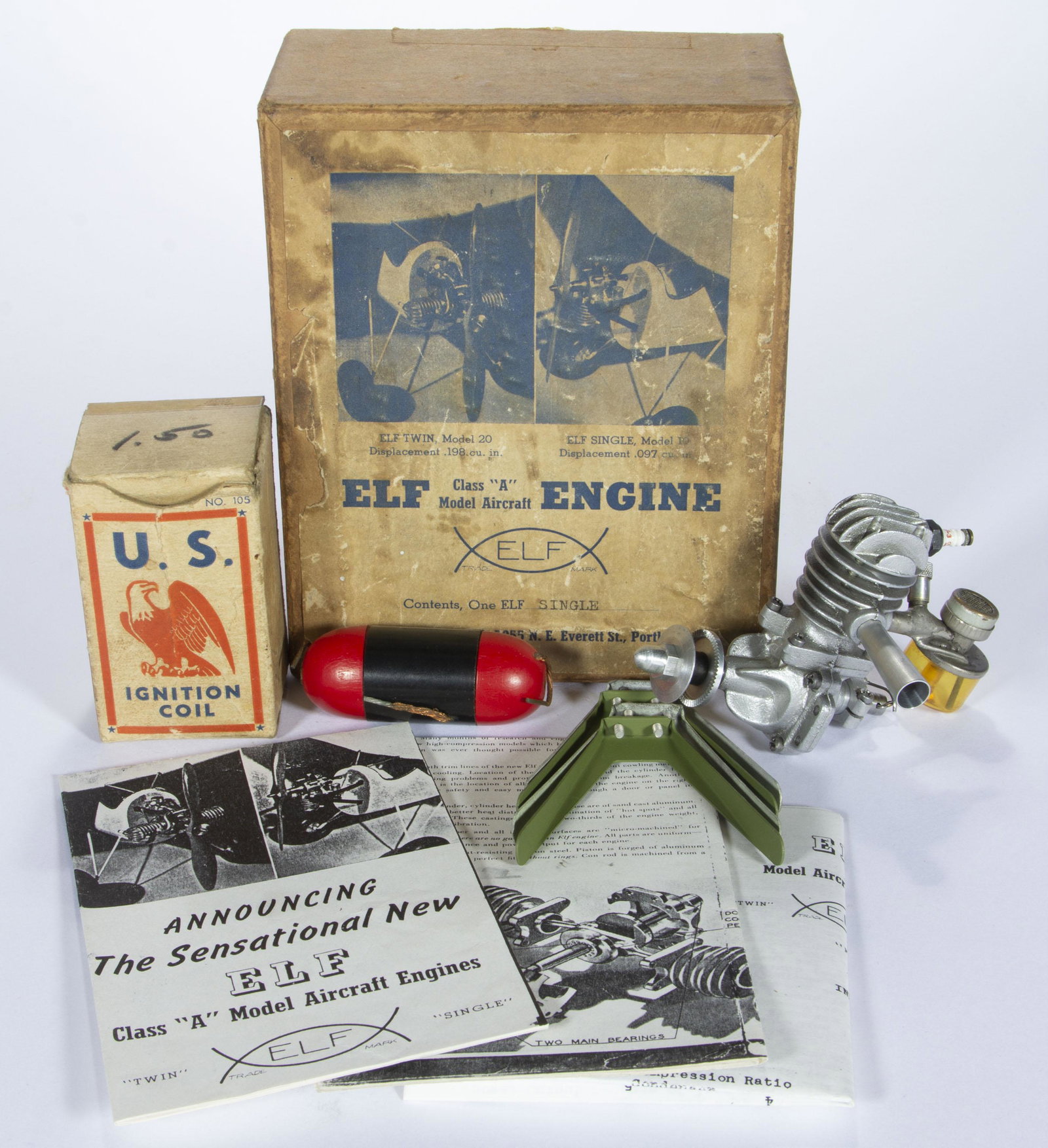 ELF ENGINE CO. MODEL NO. 10 - SERIES 2 / CLASS A 1941 MODEL AIRPLANE ENGINE, (1 of 3)