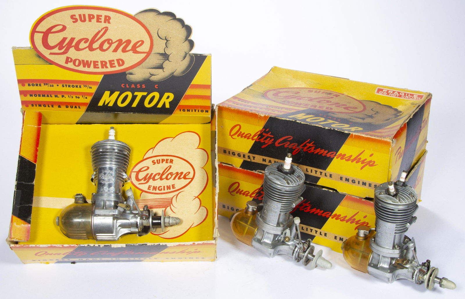 SUPER CYCLONE, INC. "SUPER CYCLONE" MODEL G AND OTHER 1948/1949 MODEL AIRPLANE ENGINES, LOT OF (1 of 3)