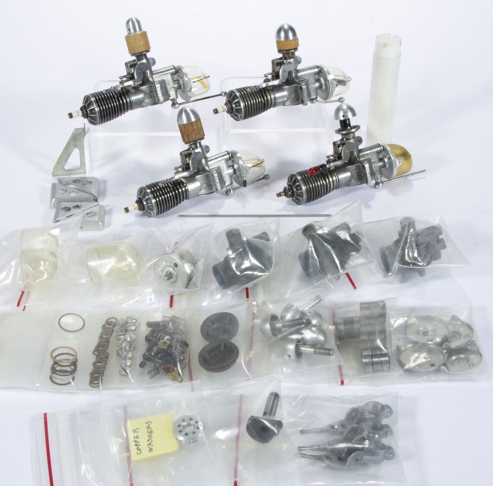 MICRODYNE ENGINES "SUPER ATOM" MODEL AIRPLANE ENGINES AND PARTS, LOT OF APPROXIMATELY 22 ARTICLES, (1 of 4)