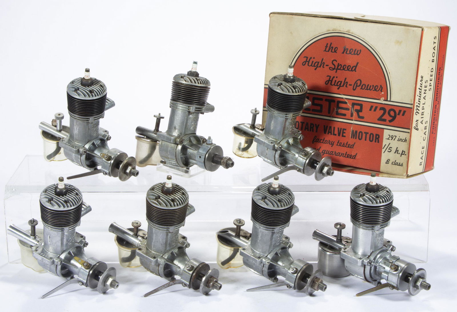 FORSTER BROTHERS "MODEL 29" MODEL AIRPLANE ENGINES, LOT OF SEVEN, (1 of 2)