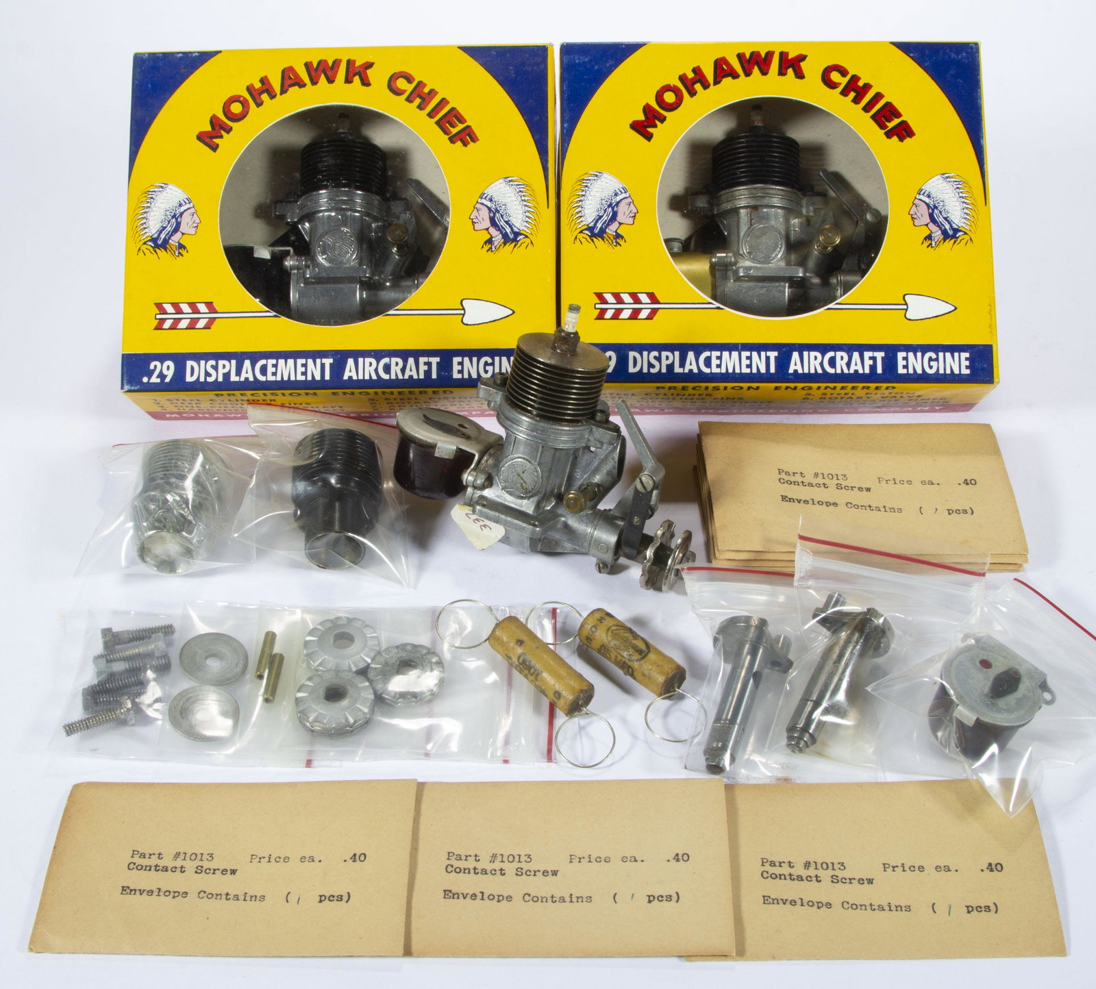 HERKIMER TOOL & MODEL WORKS "MOHAWK CHIEF" AND RELATED MODEL AIRPLANE ENGINES AND PARTS, LOT OF (1 of 4)