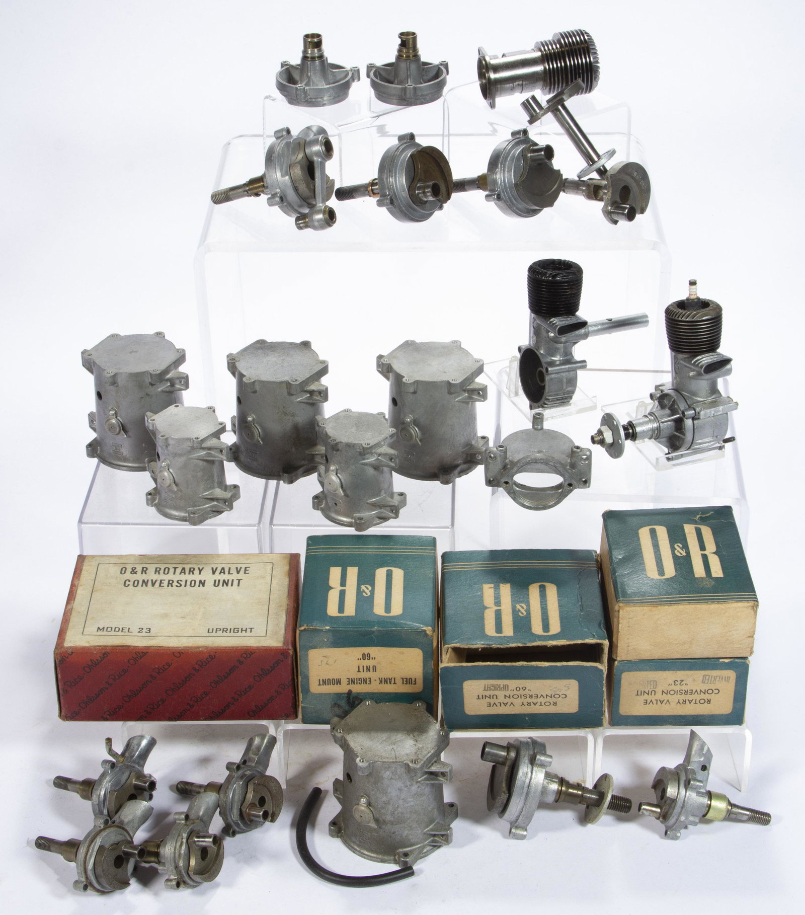 OHLSSON & RICE (O & R) ASSORTED MODEL AIRPLANE ENGINES AND PARTS, UNCOUNTED LOT, (1 of 7)