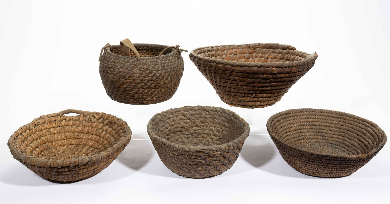 AMERICAN WOVEN COIL BASKETS, LOT OF FIVE, (1 of 1)