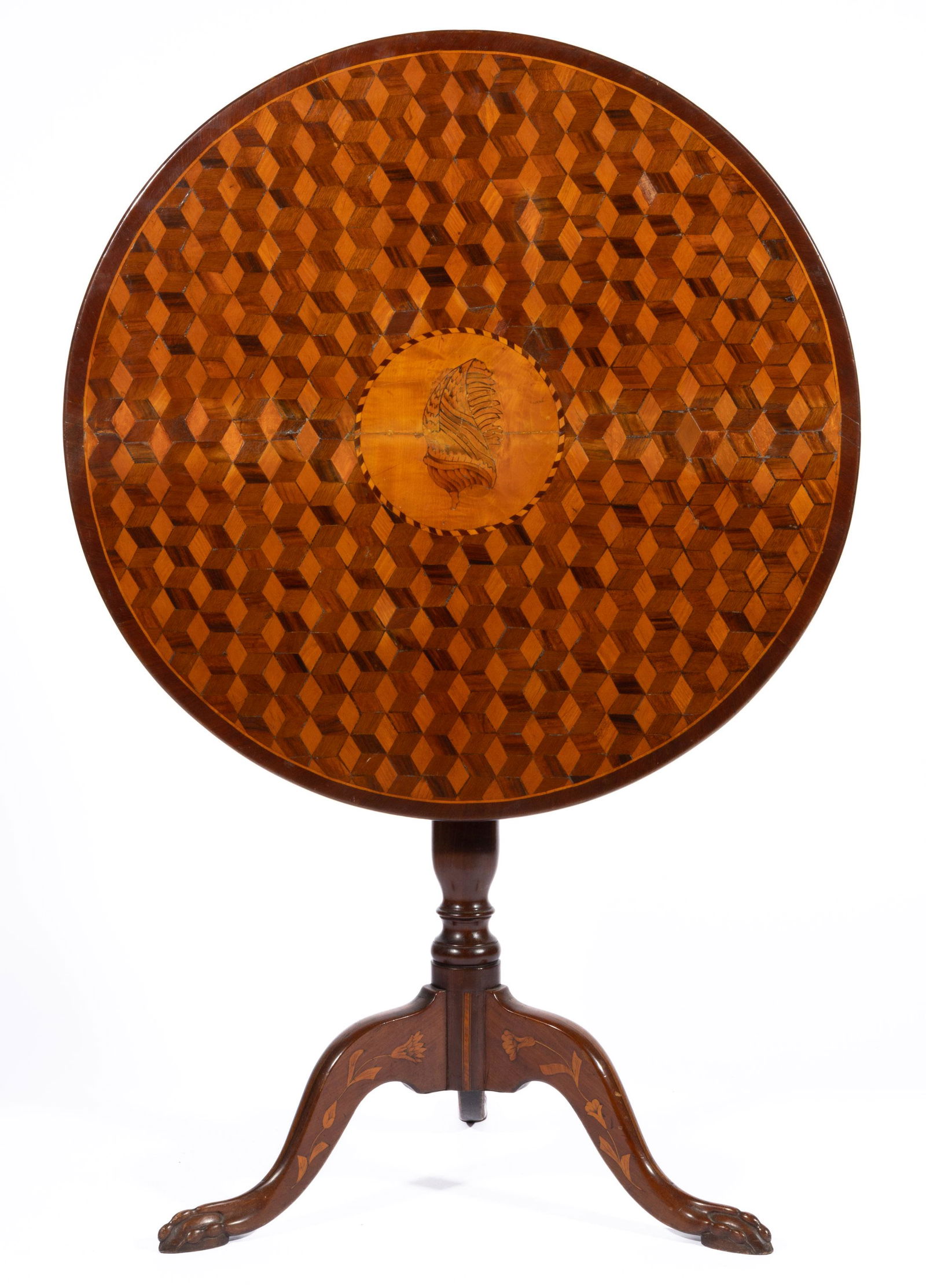 AMERICAN OR CONTINENTAL INLAID MAHOGANY TILT-TOP TEA TABLE, (1 of 6)