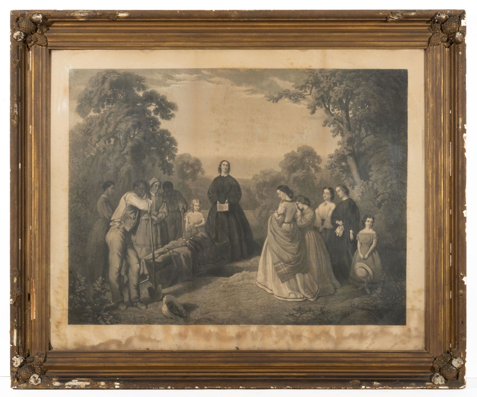 VIRGINIA CIVIL WAR HISTORICAL STEEL ENGRAVING,: VIRGINIA CIVIL WAR HISTORICAL STEEL ENGRAVING, Burial of Latane after William De Hartburn Washington (Virginia, 1834-1870), inscribed "Engraved by A. G. Campbell" and "Published by W. H. Chase" in the