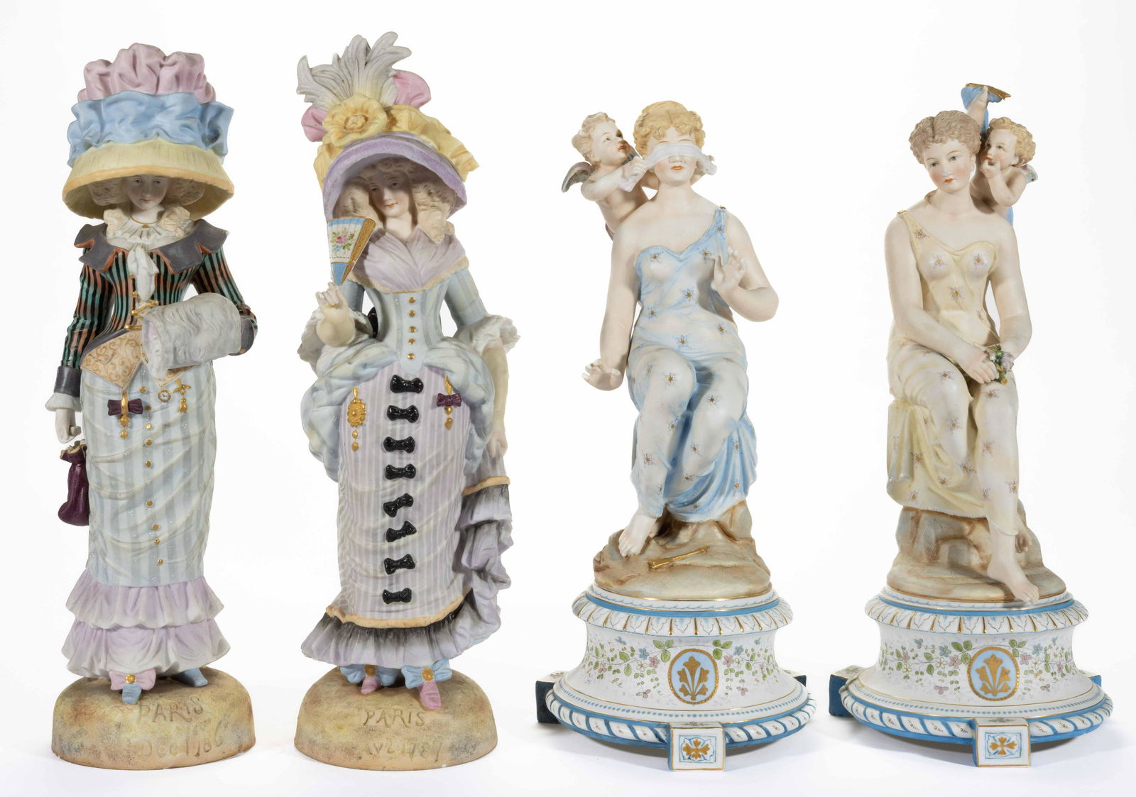 CONTINENTAL BISQUE PORCELAIN WOMEN FIGURAL PAIRS, LOT OF TWO, (1 of 7)