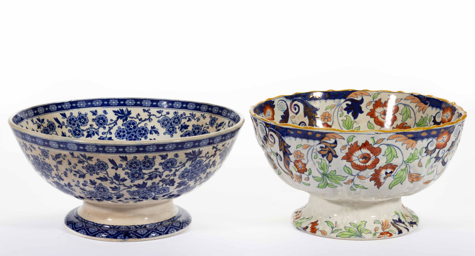 ENGLISH STAFFORDSHIRE TRANSFER-PRINTED CERAMIC PUNCH BOWLS, LOT OF TWO, (1 of 3)