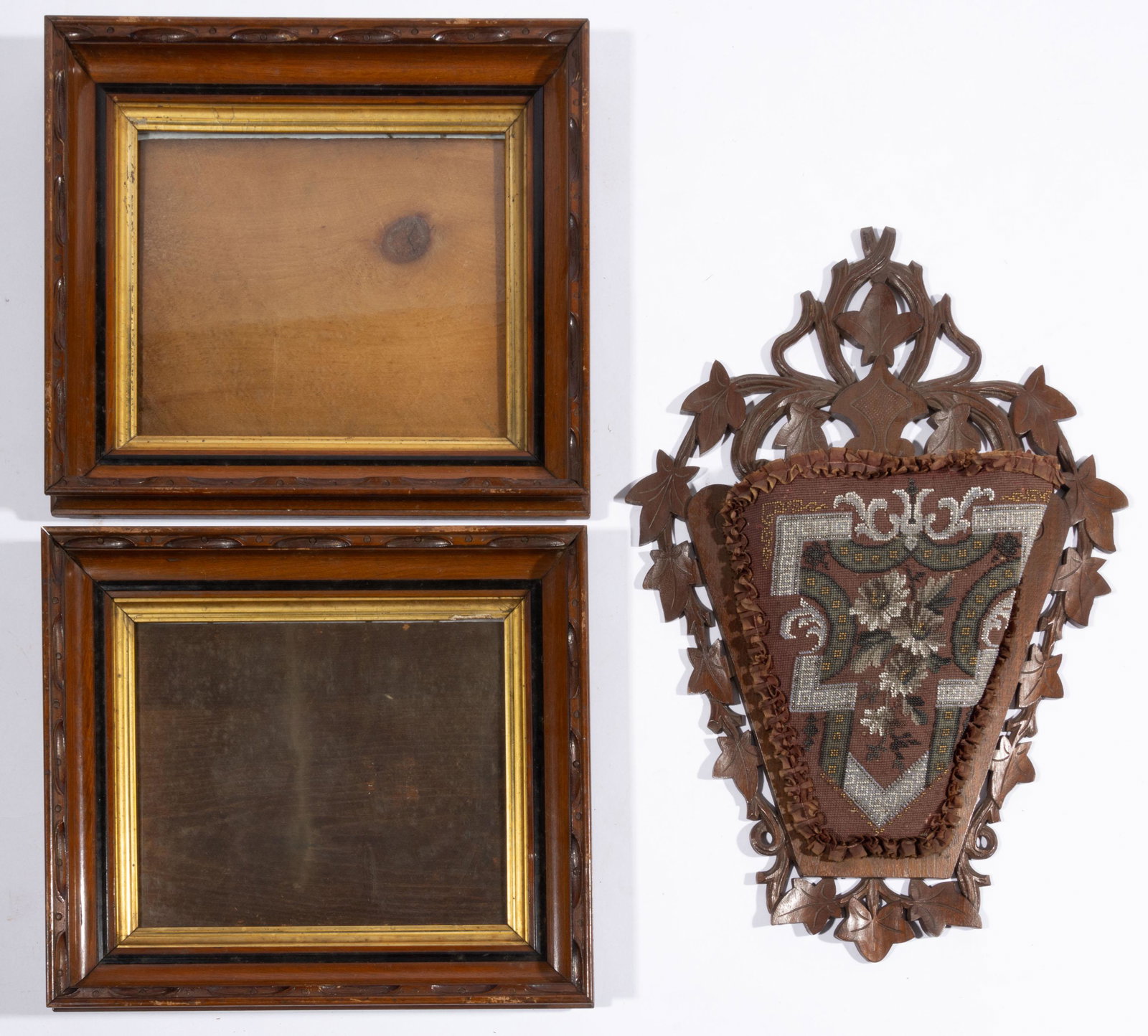 VICTORIAN WALNUT DECORATIVE ACCESSORIES, LOT OF THREE, (1 of 2)