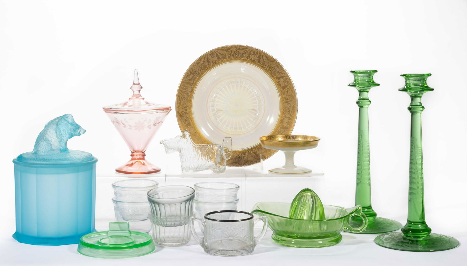 ASSORTED VINTAGE AND DEPRESSION GLASS ARTICLES, LOT OF 16, (1 of 1)