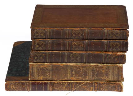 ANTIQUARIAN POETRY VOLUMES, LOT OF FIVE,: ANTIQUARIAN POETRY VOLUMES, LOT OF FIVE, (1) Poems by Allan Ramsay, Edinburgh: Thomas Ruddiman, 1721; William Falconer, The Shipwreck, a Poem...Embellished with Descriptive Engravings by Robert