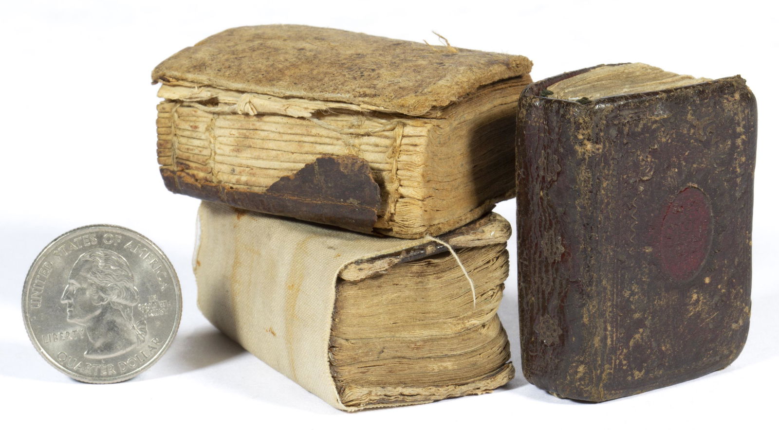 ANTIQUARIAN MINIATURE / THUMB BIBLES, LOT OF THREE, (1 of 2)