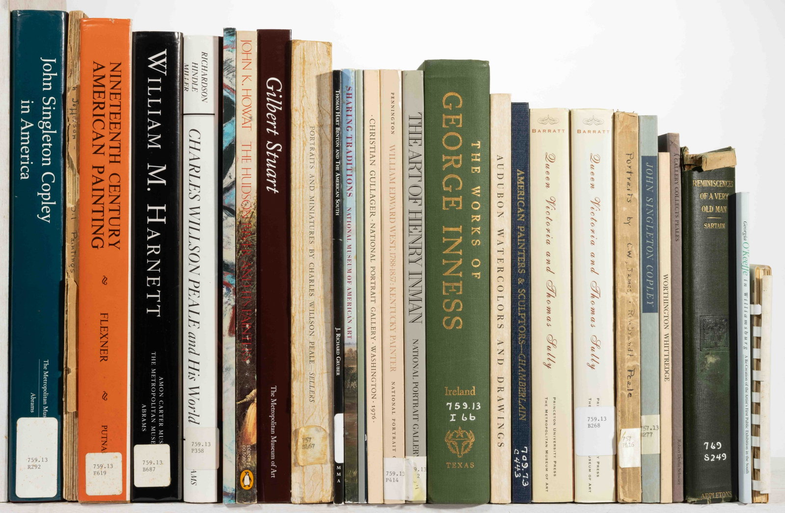 AMERICAN PAINTERS REFERENCE VOLUMES / EXHIBIT CATALOGUES, LOT OF 27,: AMERICAN PAINTERS REFERENCE VOLUMES / EXHIBIT CATALOGUES, LOT OF 27, including Ireland, The Works of George Innes, Austin: University of Texas Press, 1965; Sellers, The Peale Heritage, 1763-1963, Hage