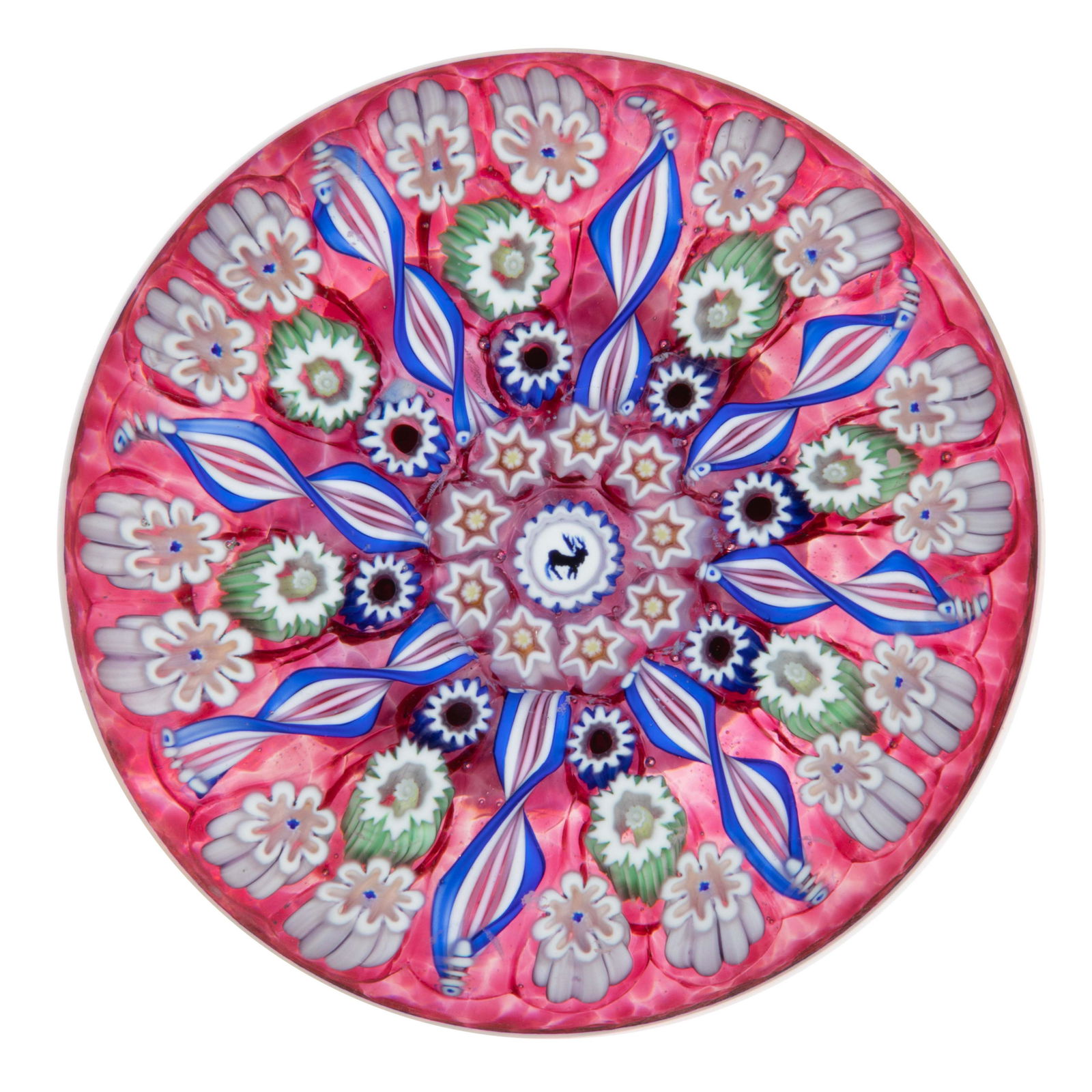 JOHN DEACONS (SCOTTISH, B. 1950) CONCENTRIC MILLEFIORI SPOKE PAPERWEIGHT, (1 of 2)
