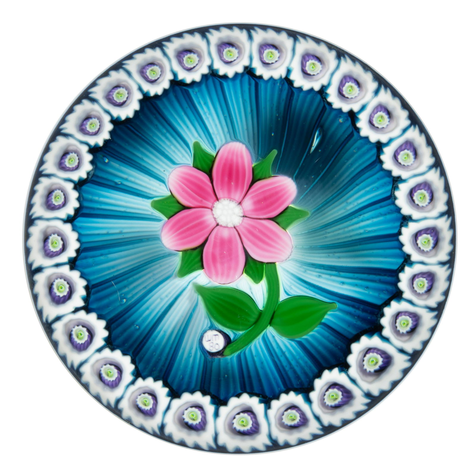 WILLIAM MANSON (SCOTTISH, B. 1951) FLOATING FLOWER LAMPWORK PAPERWEIGHT, (1 of 2)