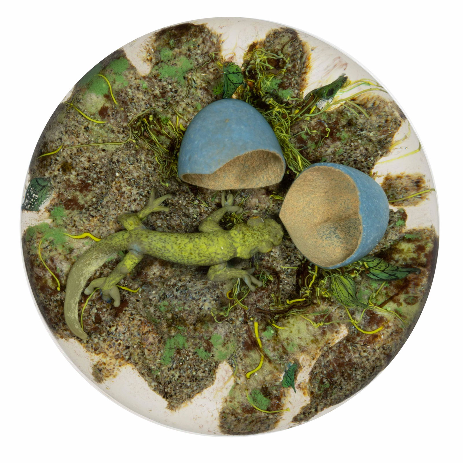 UNIQUE DAVID GRAEBER (AMERICAN, B. 1967) NEW BORN SALAMANDER AND EGG PAPERWEIGHT, (1 of 3)