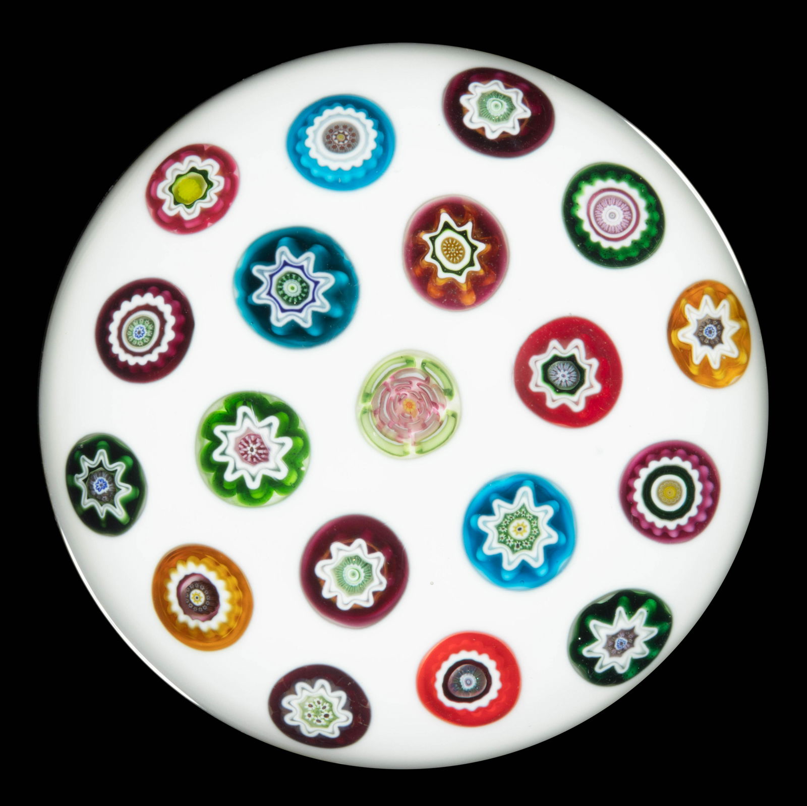 UNIQUE PARABELLE ARTIST PROOF SODDEN SNOW SPACED MILLEFIORI PAPERWEIGHT, (1 of 1)