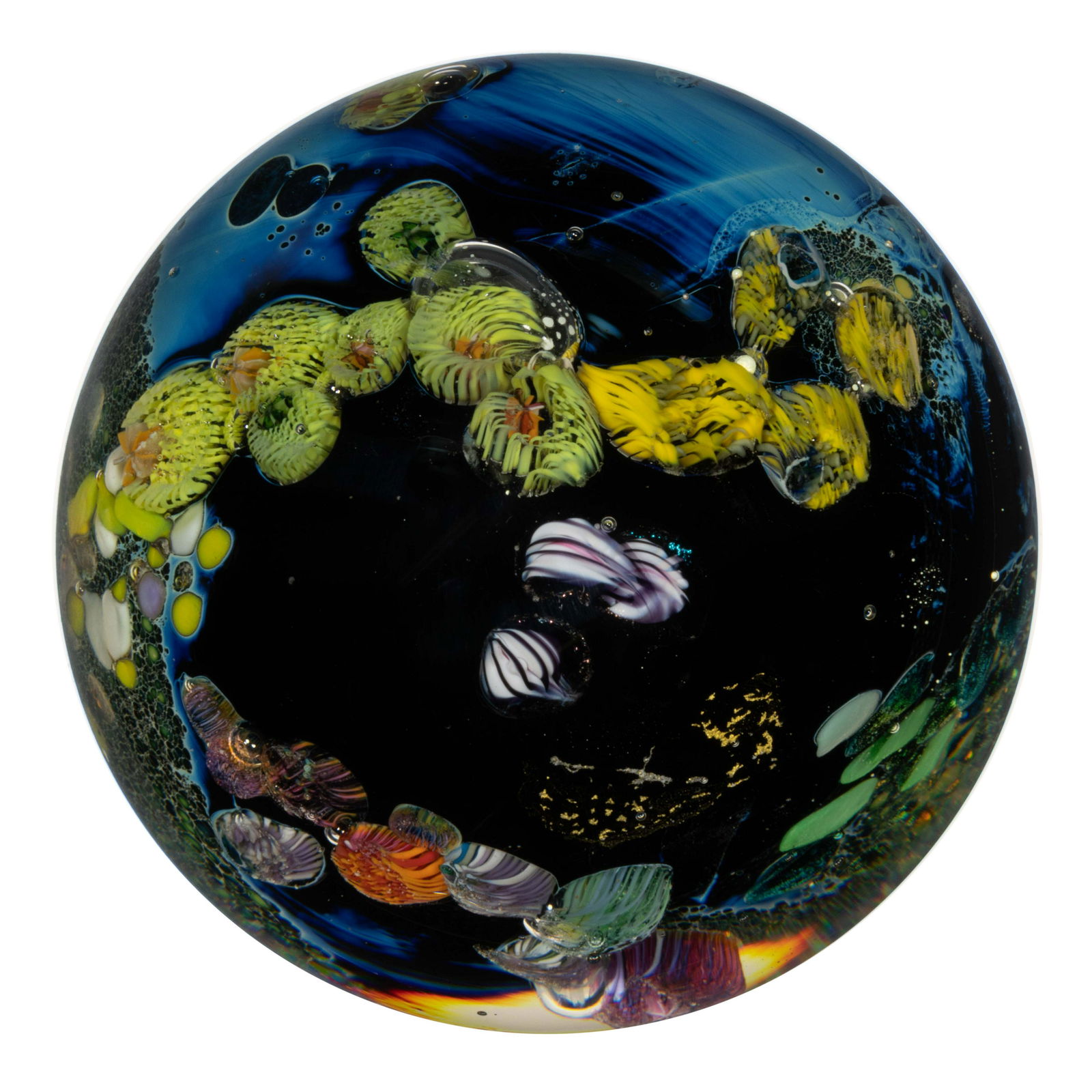 JOSH SIMPSON (AMERICAN, B. 1949) INHABITED PLANET PAPERWEIGHT ORB, (1 of 3)