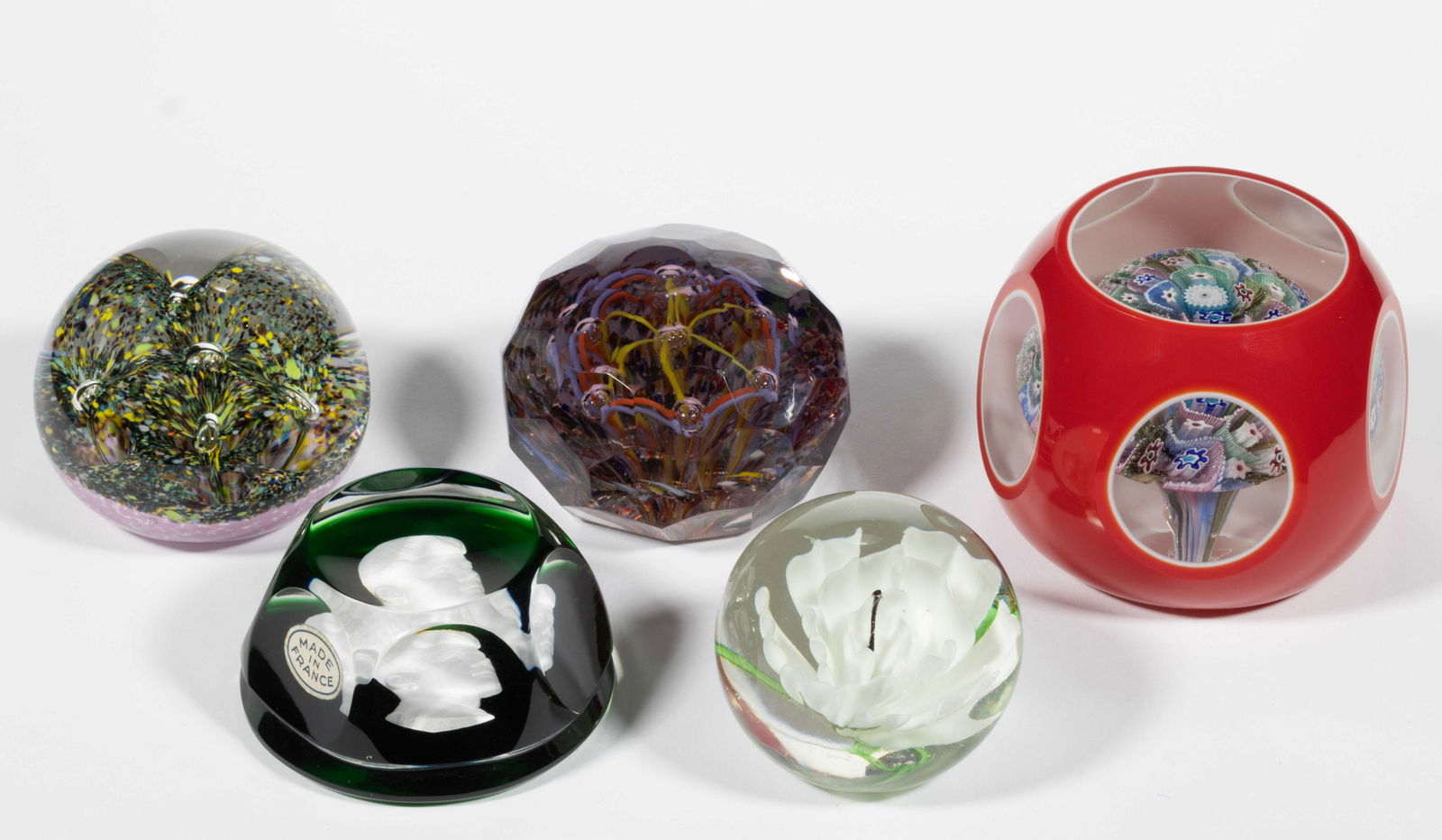 ASSORTED CONTEMPORARY GLASS PAPERWEIGHTS, LOT OF FIVE, (1 of 1)