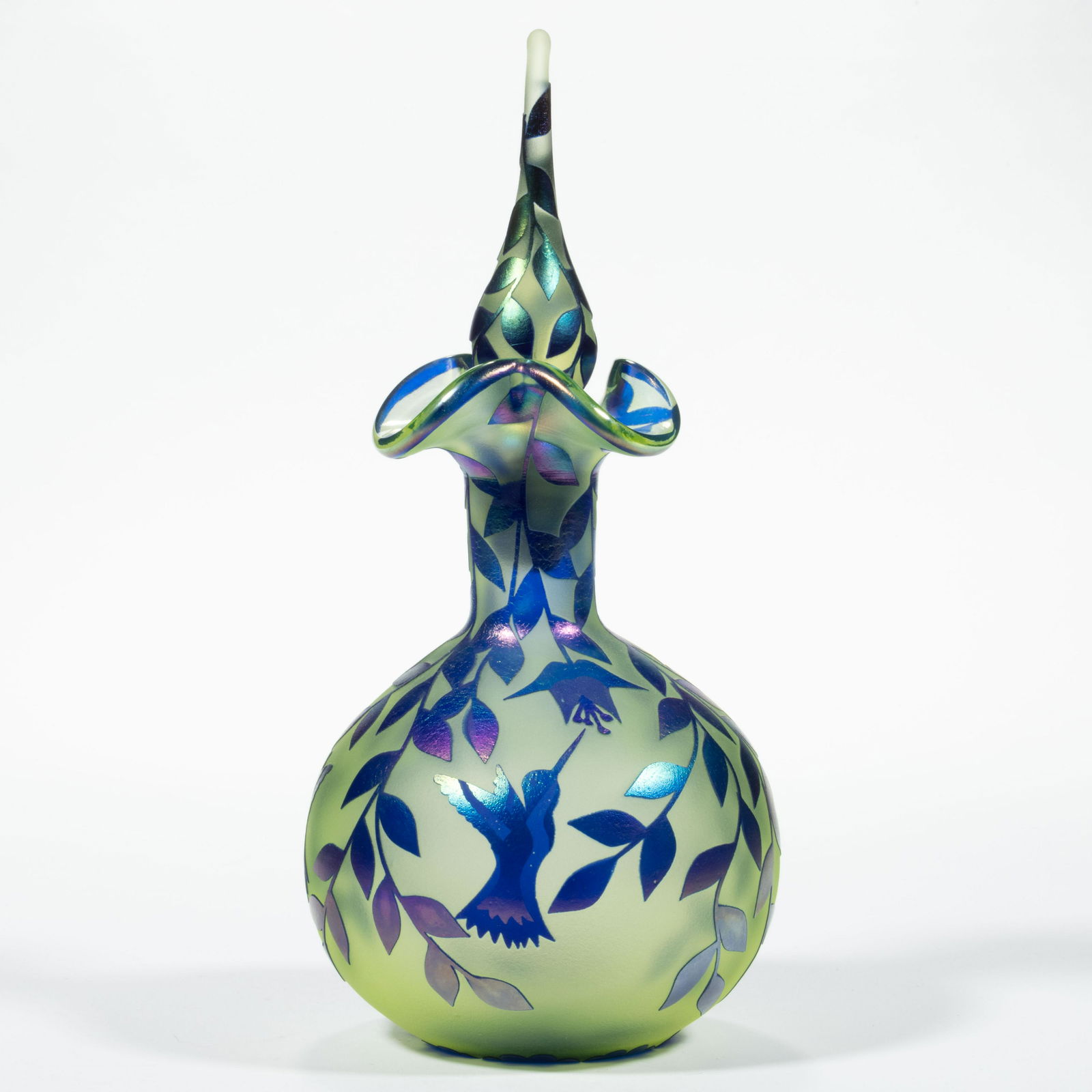 GIBSON HUMMINGBIRD AND HONEYSUCKLE CAMEO ART GLASS EWER, (1 of 5)