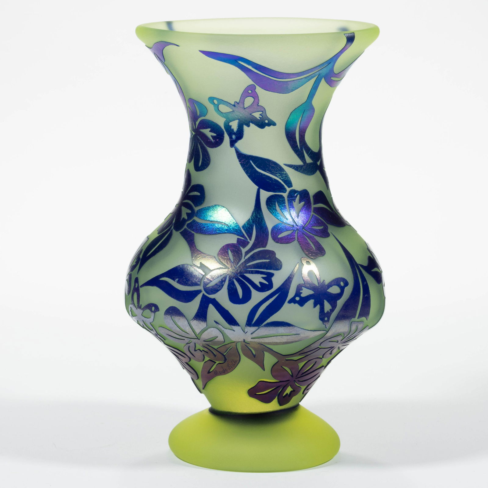GIBSON BUTTERFLIES AND FLOWERS CAMEO ART GLASS VASE, (1 of 4)