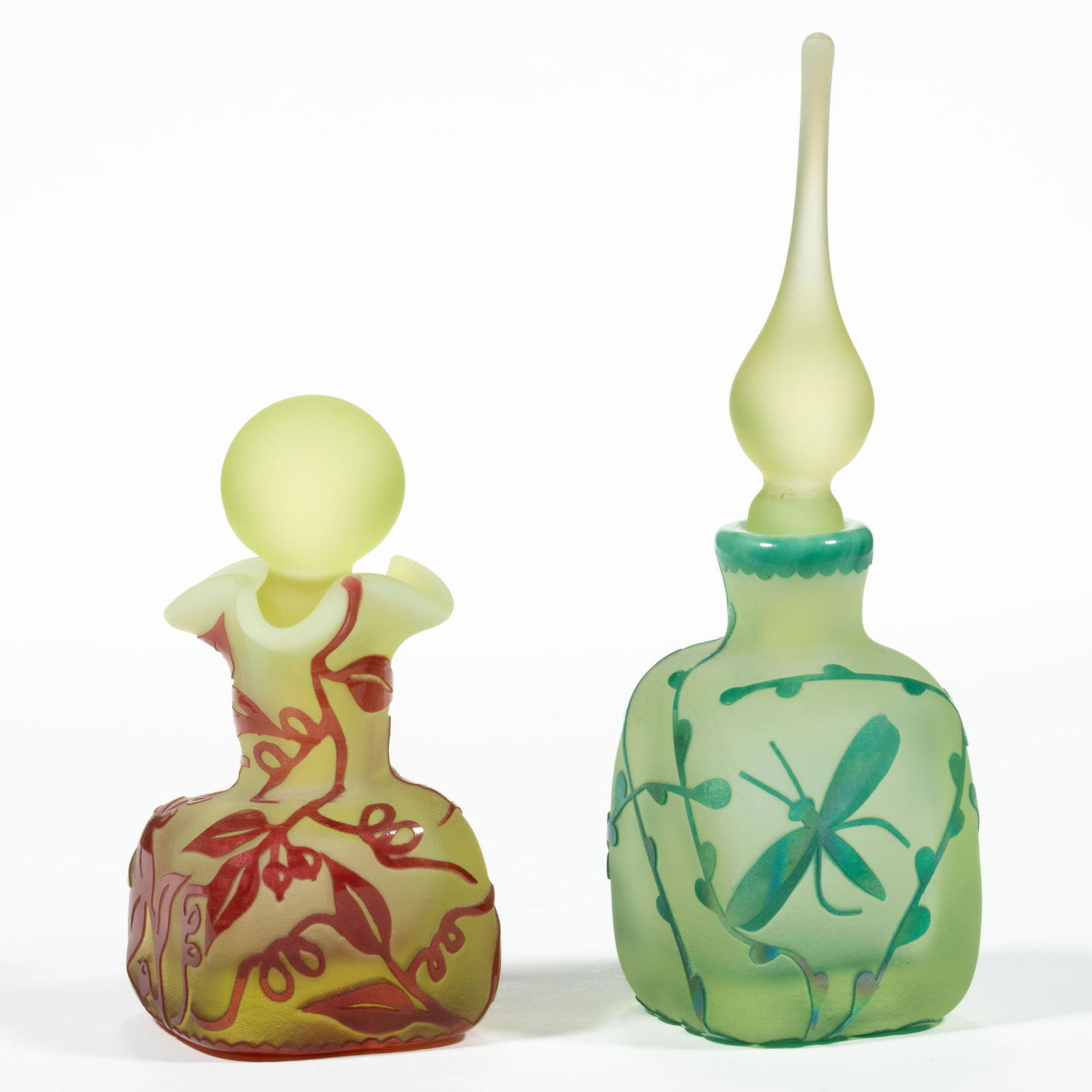 GIBSON CAMEO ART GLASS PERFUME BOTTLES, LOT OF TWO, (1 of 2)