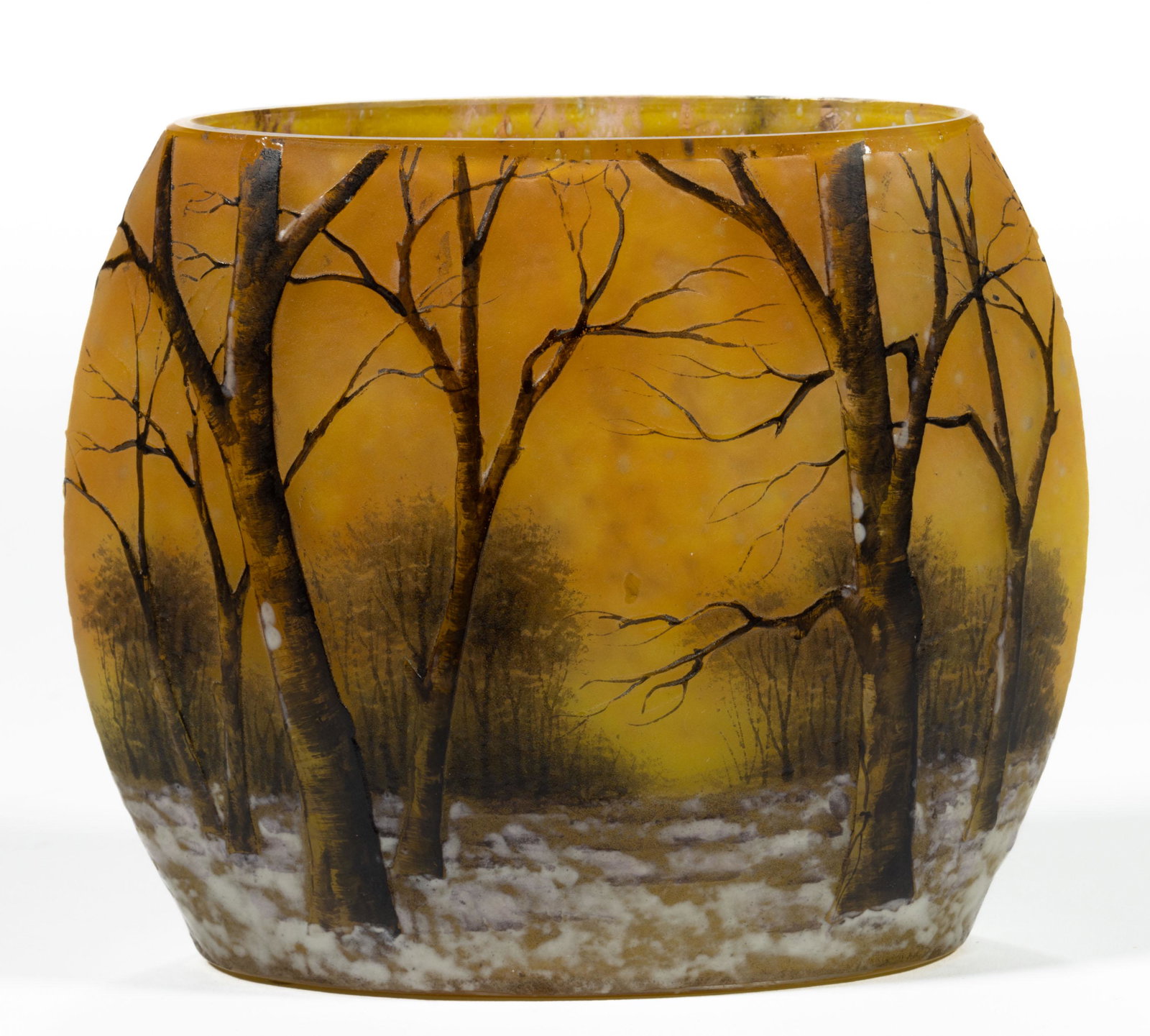 DAUM NANCY WINTER CAMEO ART GLASS PILLOW VASE, (1 of 5)