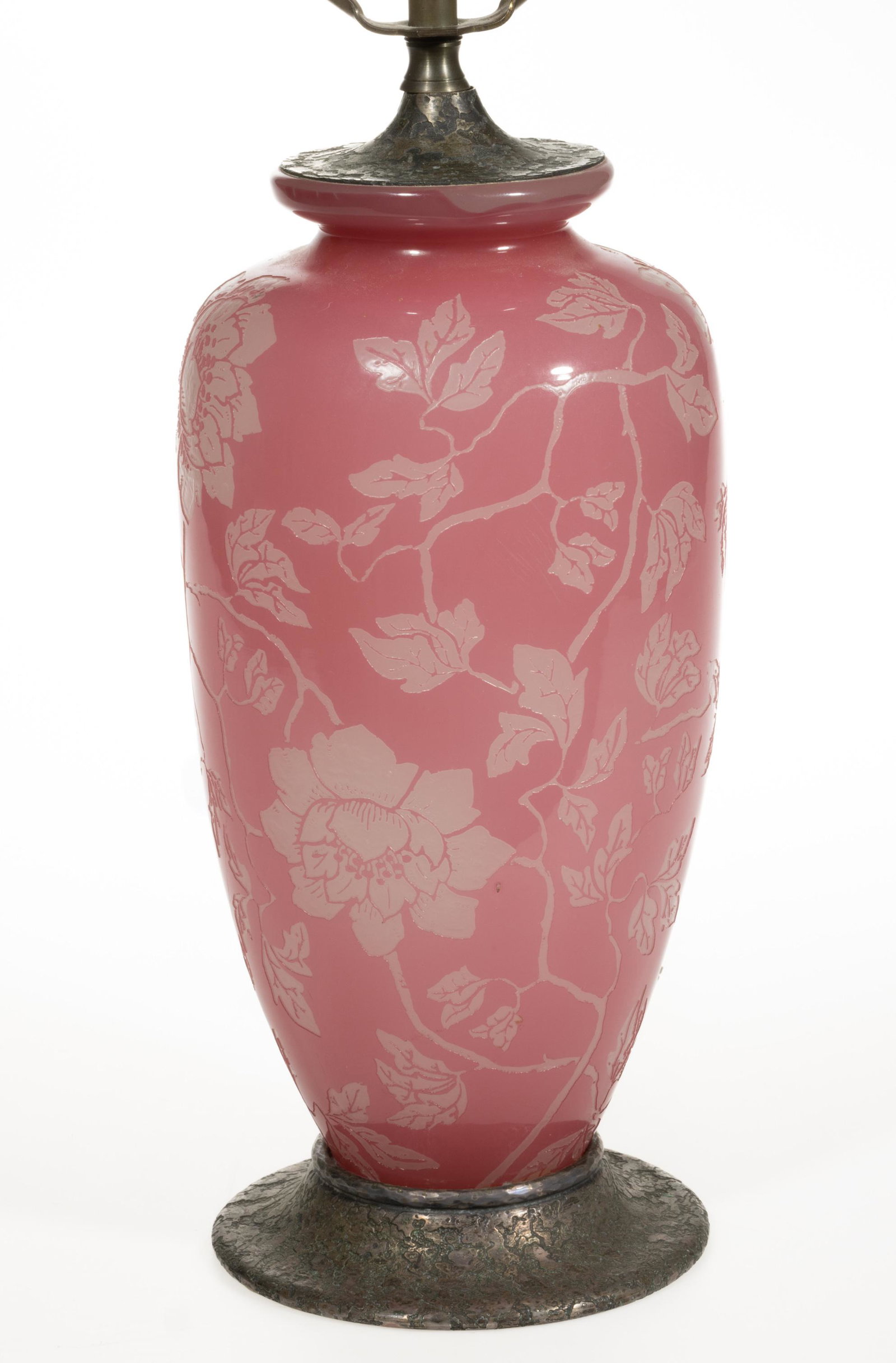 STEUBEN FLORAL ACID ETCHED ART GLASS ELECTRIC TABLE LAMP, (1 of 3)