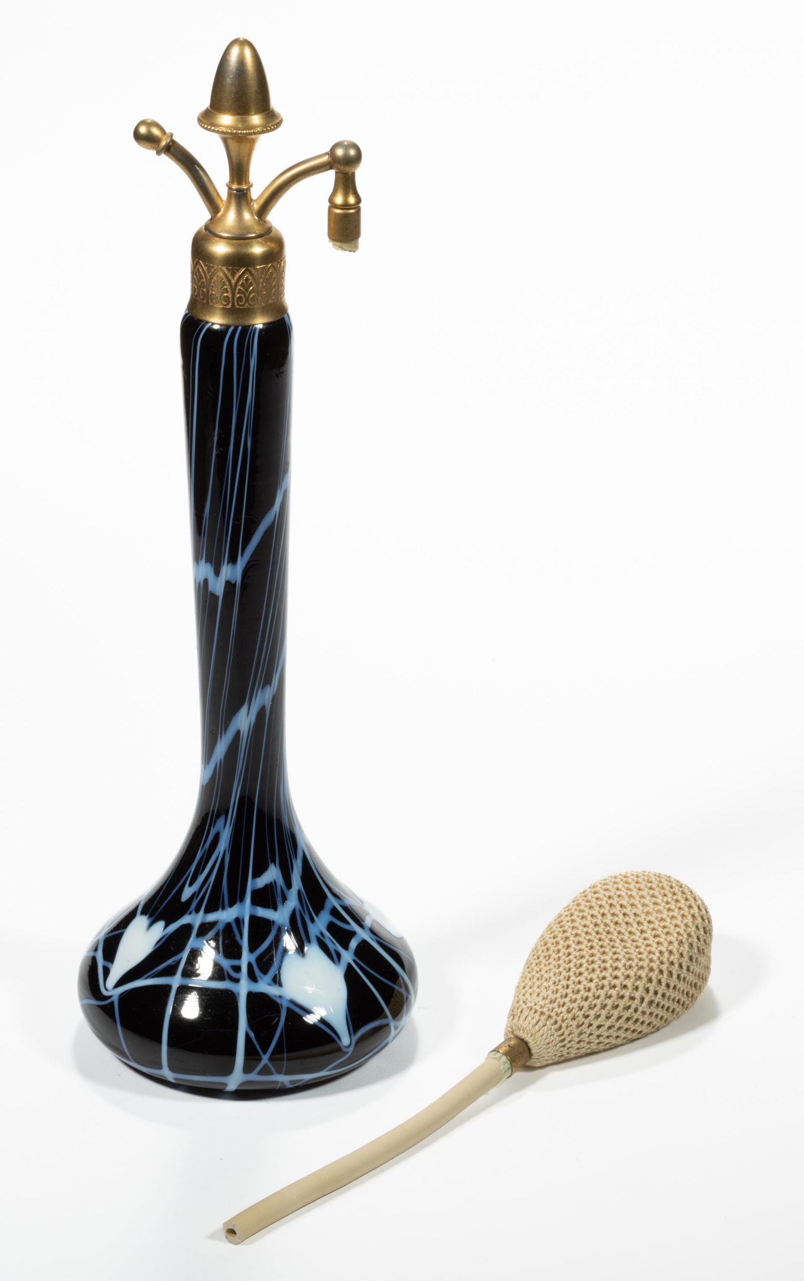 IMPERIAL FREE HAND HEART AND VINE ART GLASS ATOMIZER, (1 of 2)