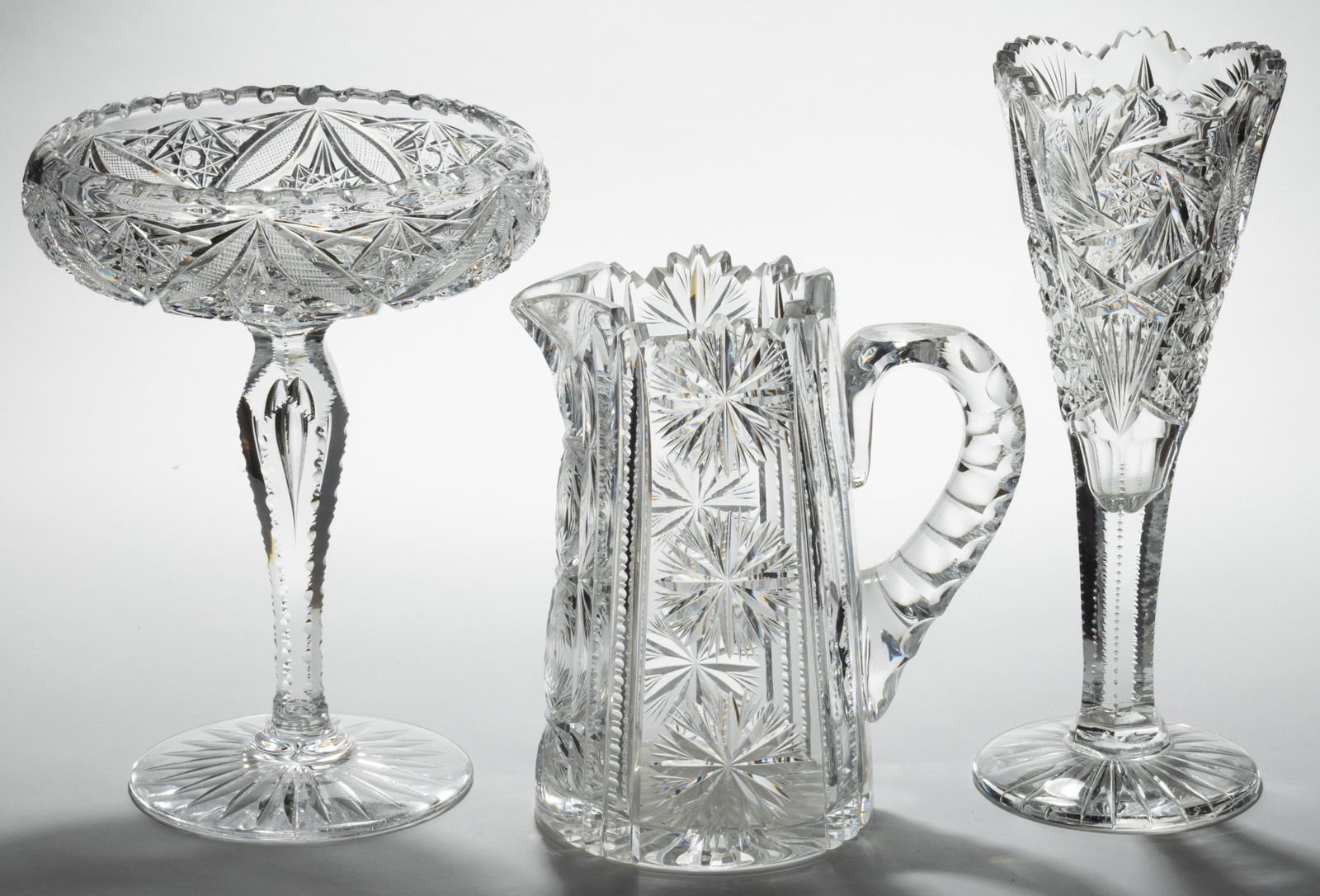 ASSORTED BRILLIANT CUT GLASS ARTICLES, LOT OF THREE, (1 of 3)