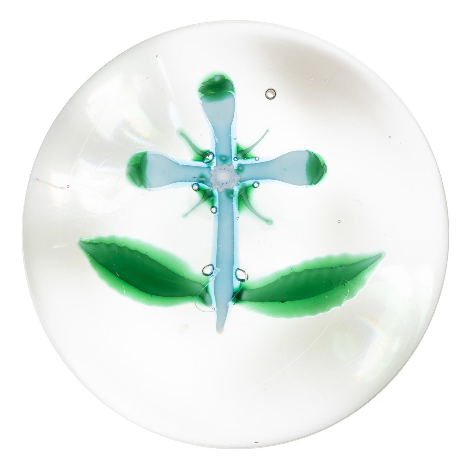 ANTIQUE SANDWICH CROSS FLOWER LAMPWORK ART GLASS PAPERWEIGHT, (1 of 2)