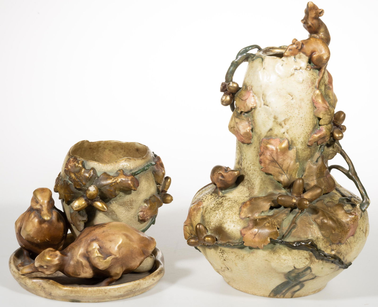 AUSTRIAN AMPHORA ART NOUVEAU PORCELAIN FIGURAL VASES, LOT OF TWO, (1 of 9)