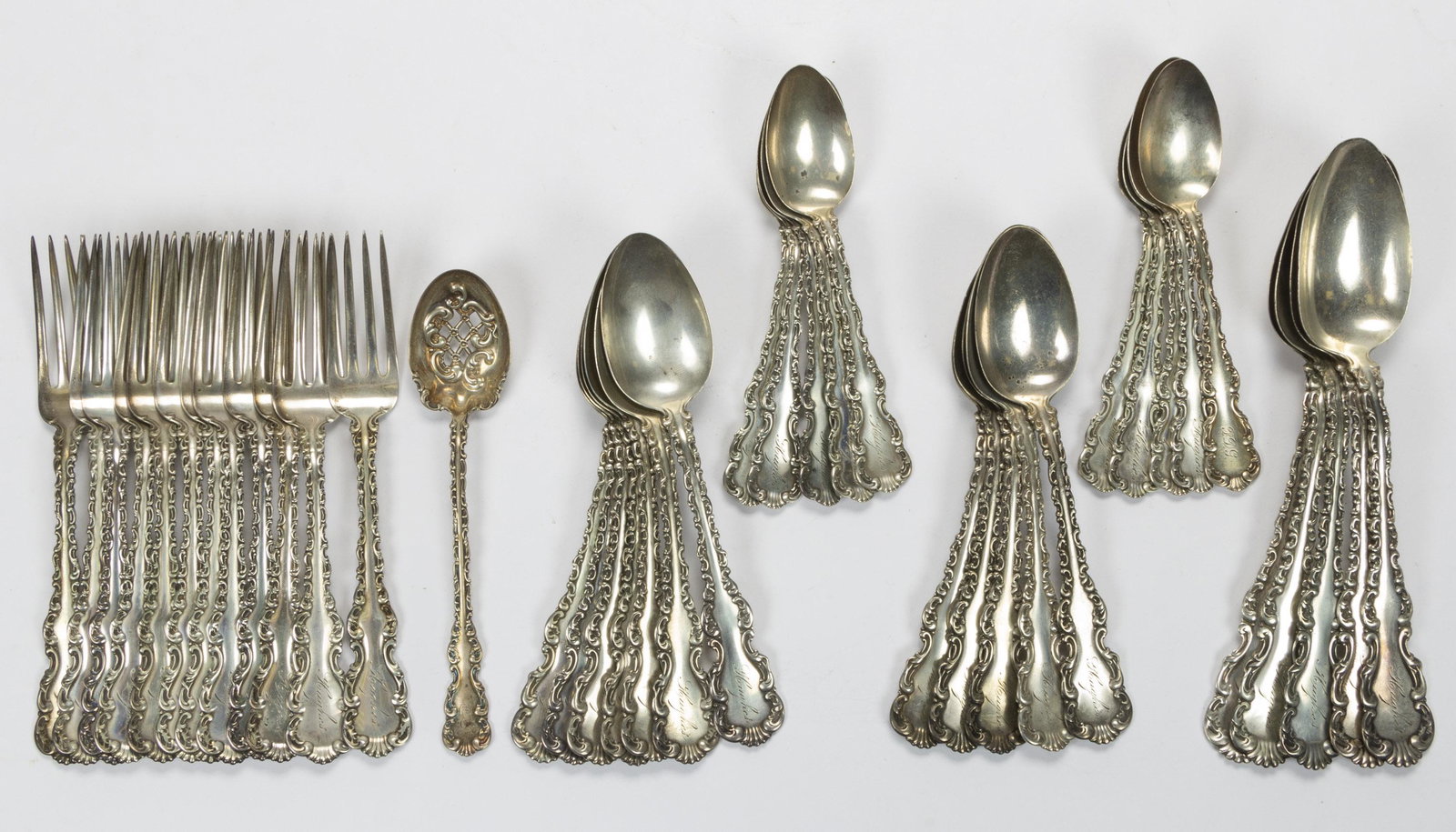 WHITING MFG. CO. "LOUIS XV" STERLING SILVER 40-PIECE FLATWARE SET, (1 of 1)