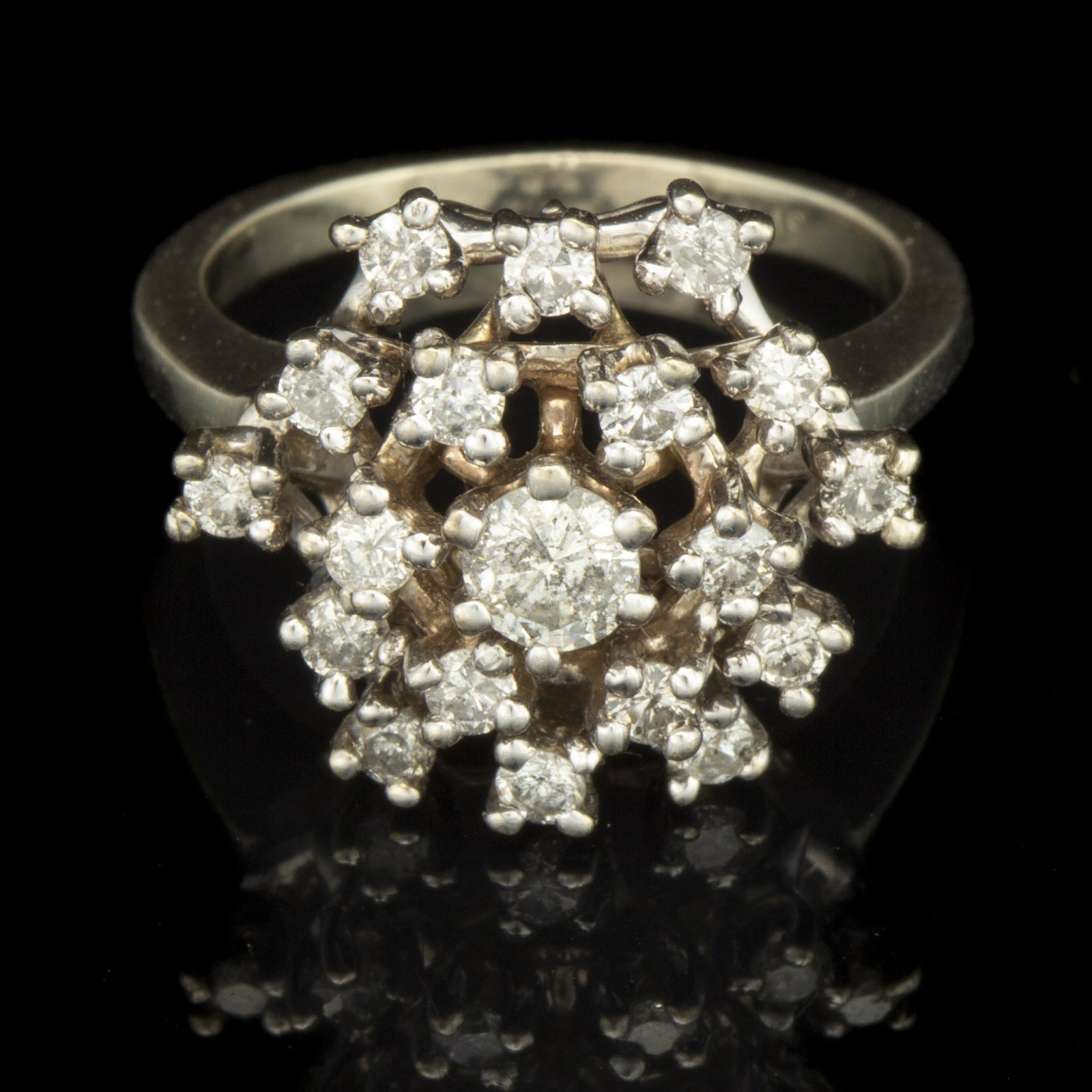 VINTAGE 14K WHITE GOLD AND DIAMOND CLUSTER LADY'S RING, (1 of 3)